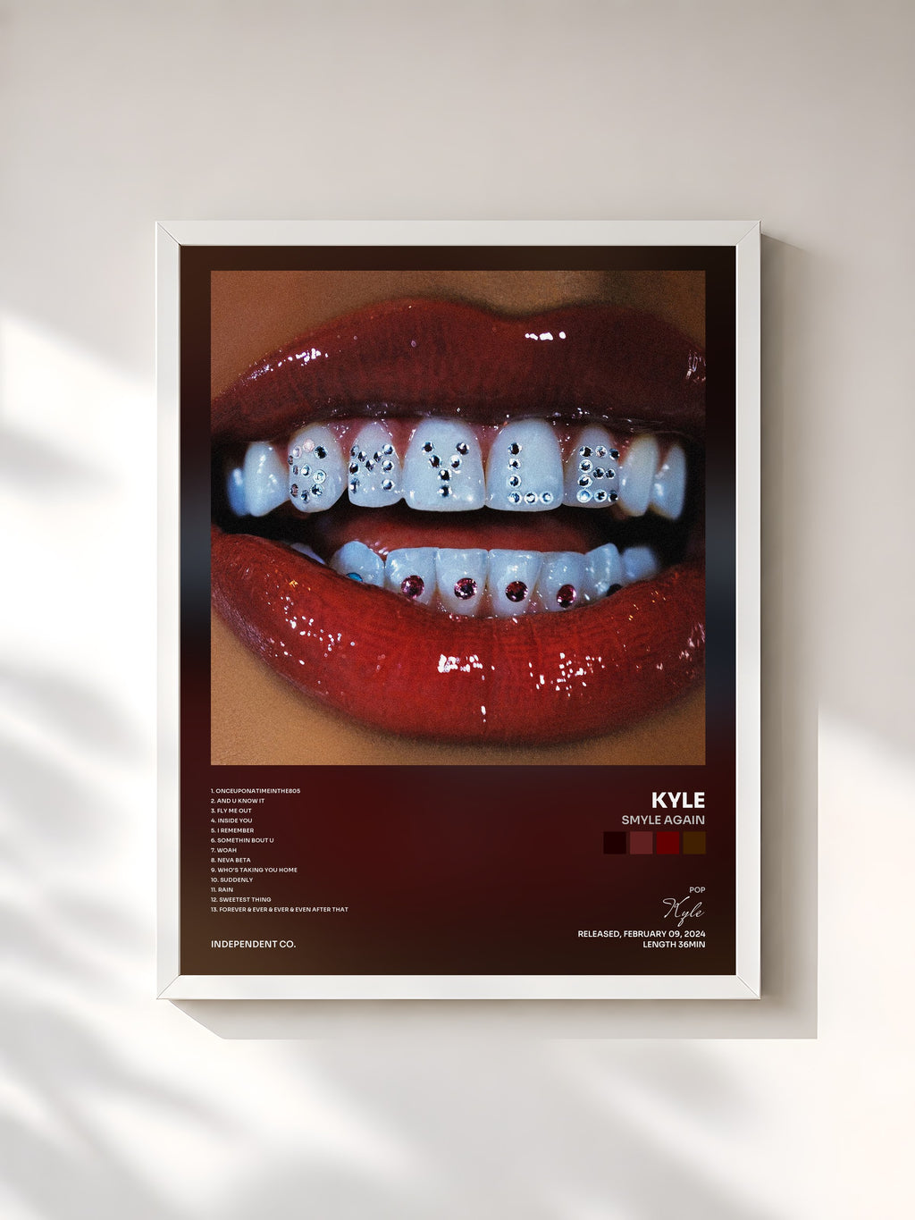 #blanc Tableau de l'album SMYLE AGAIN de Kyle, cadre blanc, imprimé et encadré en France