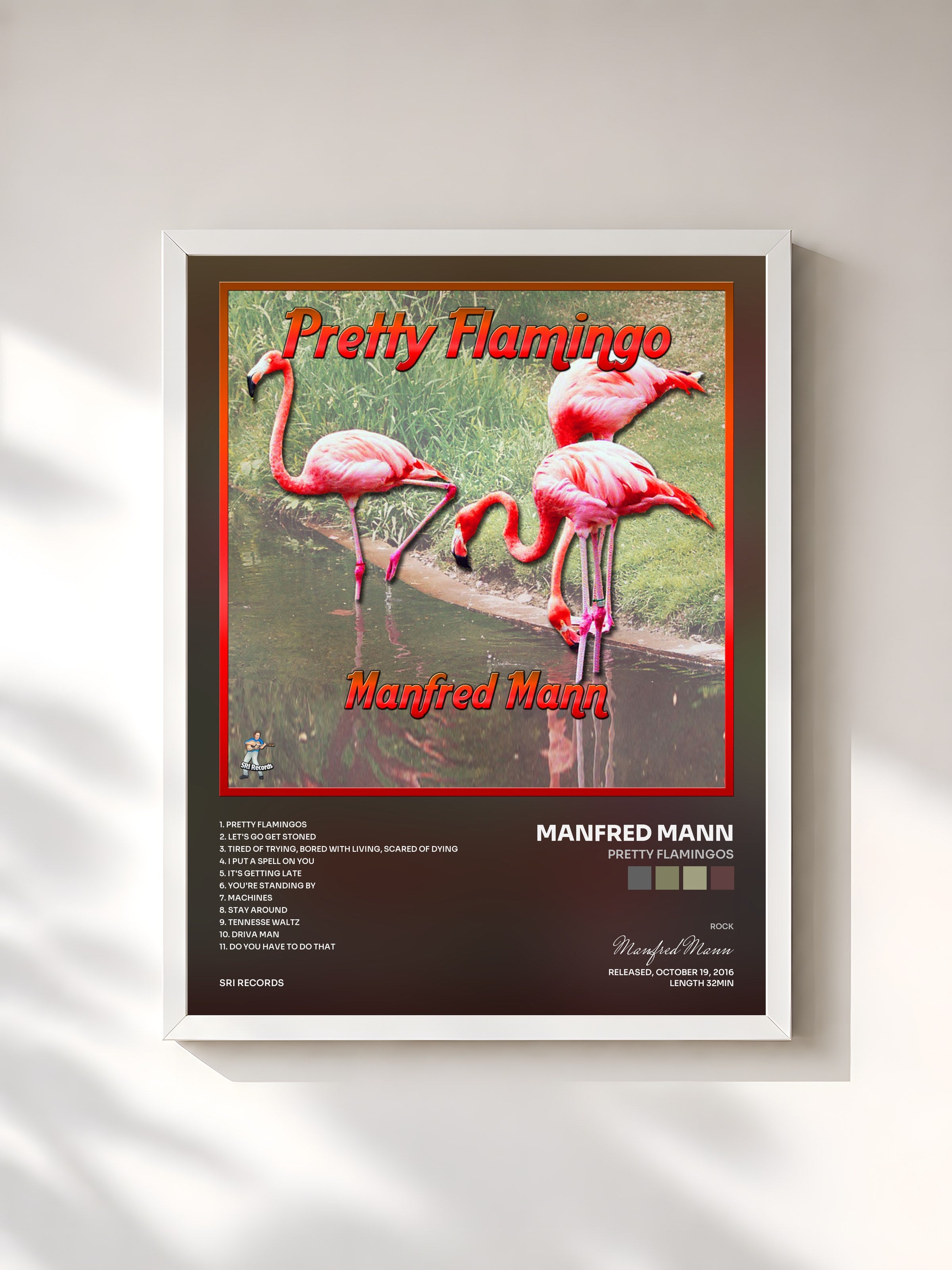 #blanc Tableau de l'album Pretty Flamingos de Manfred Mann, cadre blanc, imprimé et encadré en France