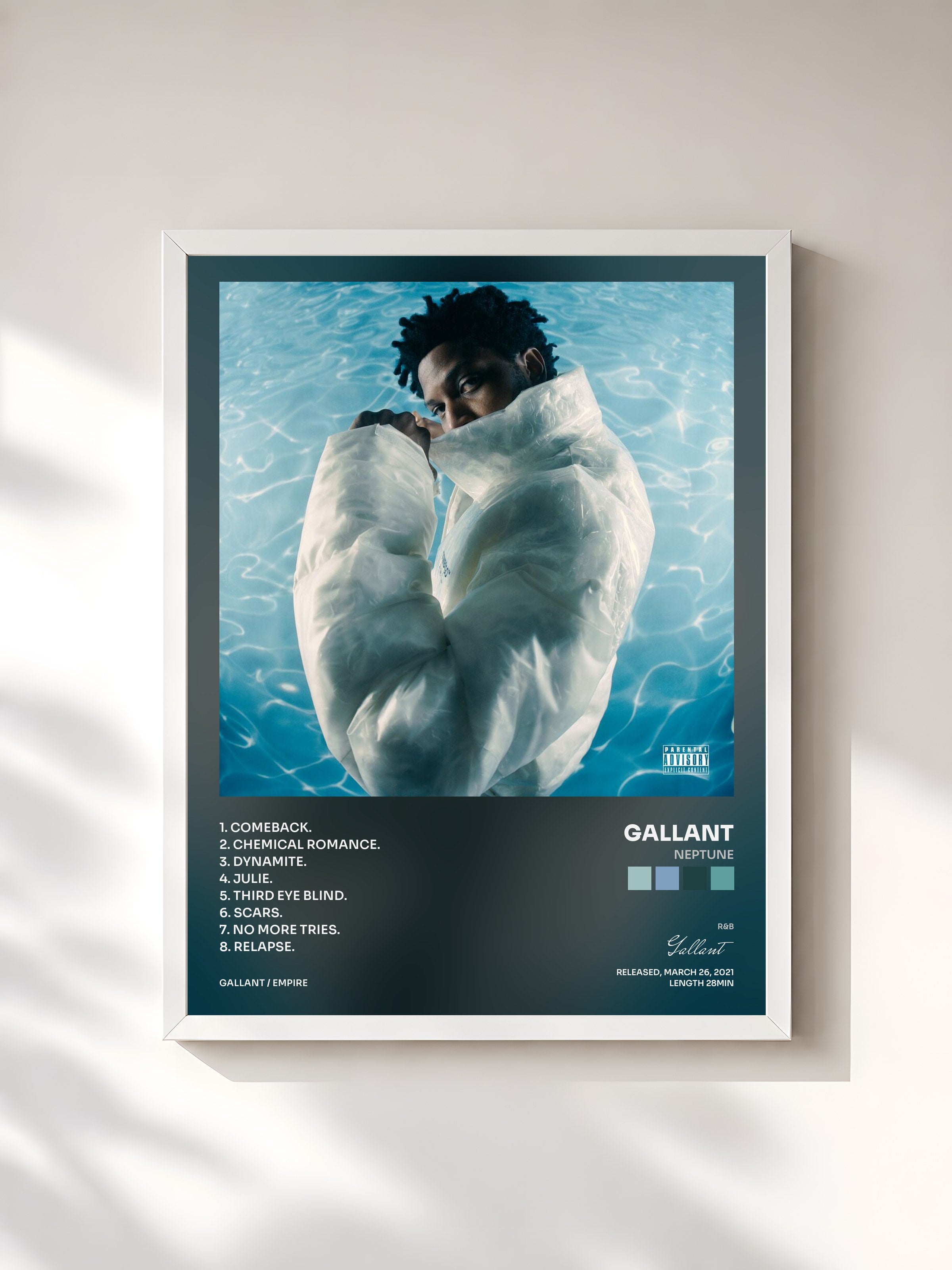 #blanc Tableau de l'album Neptune de Gallant, cadre blanc, imprimé et encadré en France