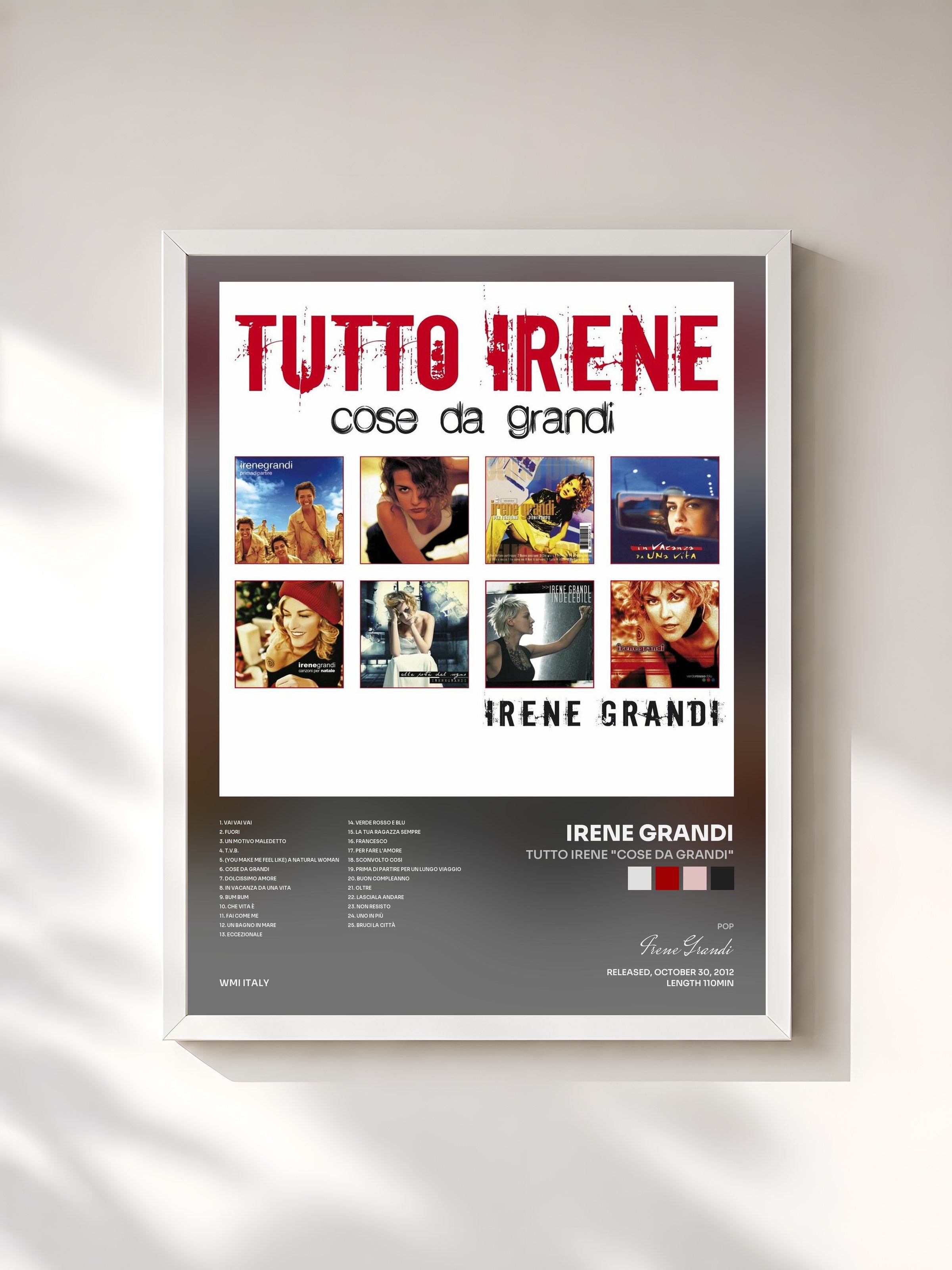 #blanc Tableau de l'album Tutto Irene "Cose da Grandi" de Irene Grandi, cadre blanc, imprimé et encadré en France