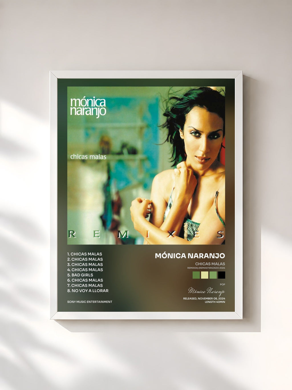 #blanc Tableau de l'album Chicas Malas (Remixes) (Remasterizado 2024) de Mónica Naranjo, cadre blanc, imprimé et encadré en France
