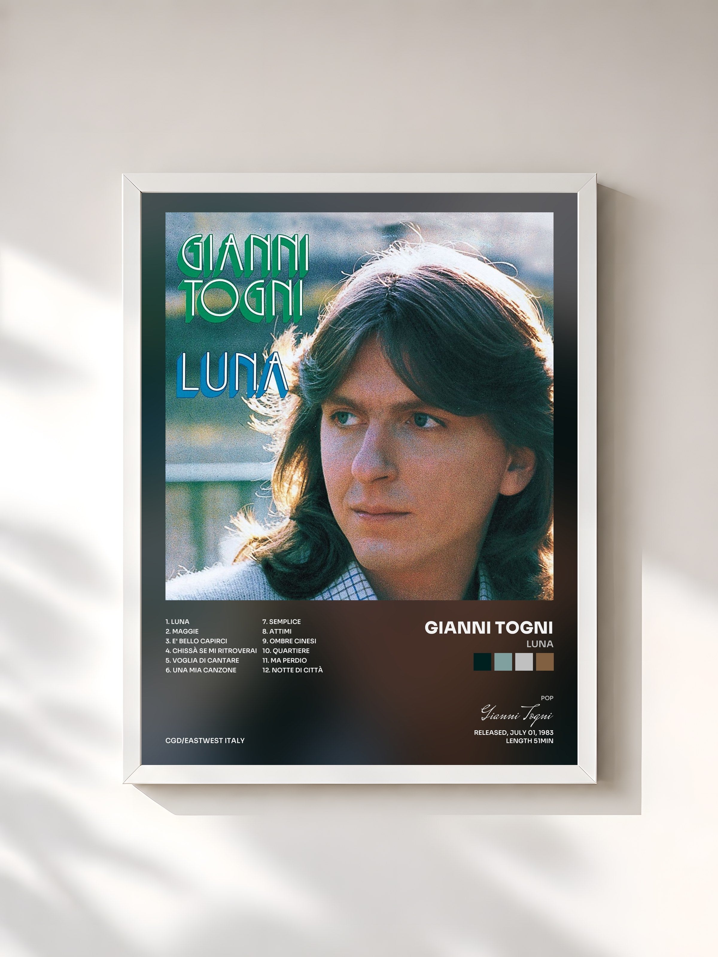#blanc Tableau de l'album Luna de Gianni Togni, cadre blanc, imprimé et encadré en France