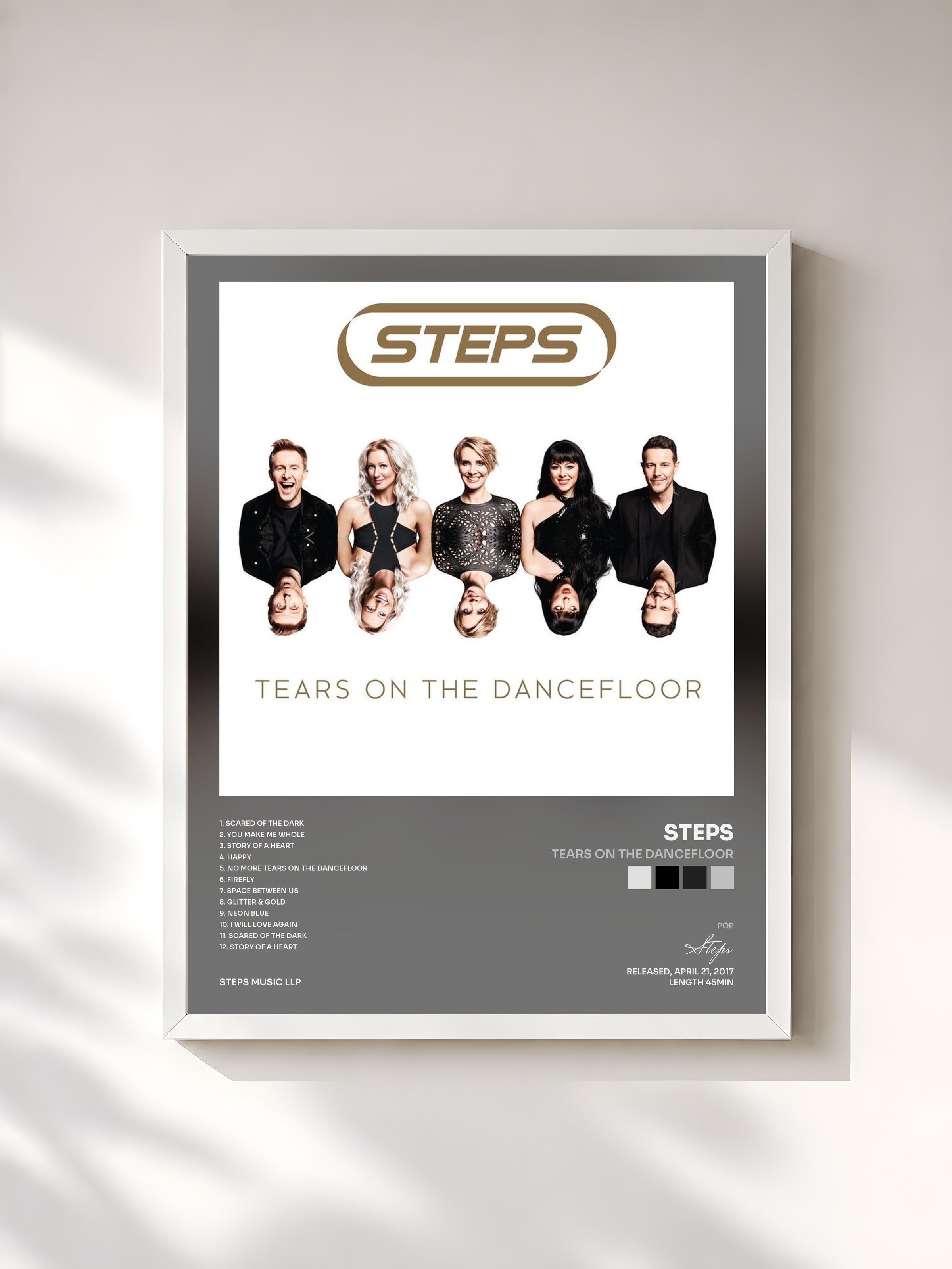 #blanc Tableau de l'album Tears On The Dancefloor de Steps, cadre blanc, imprimé et encadré en France