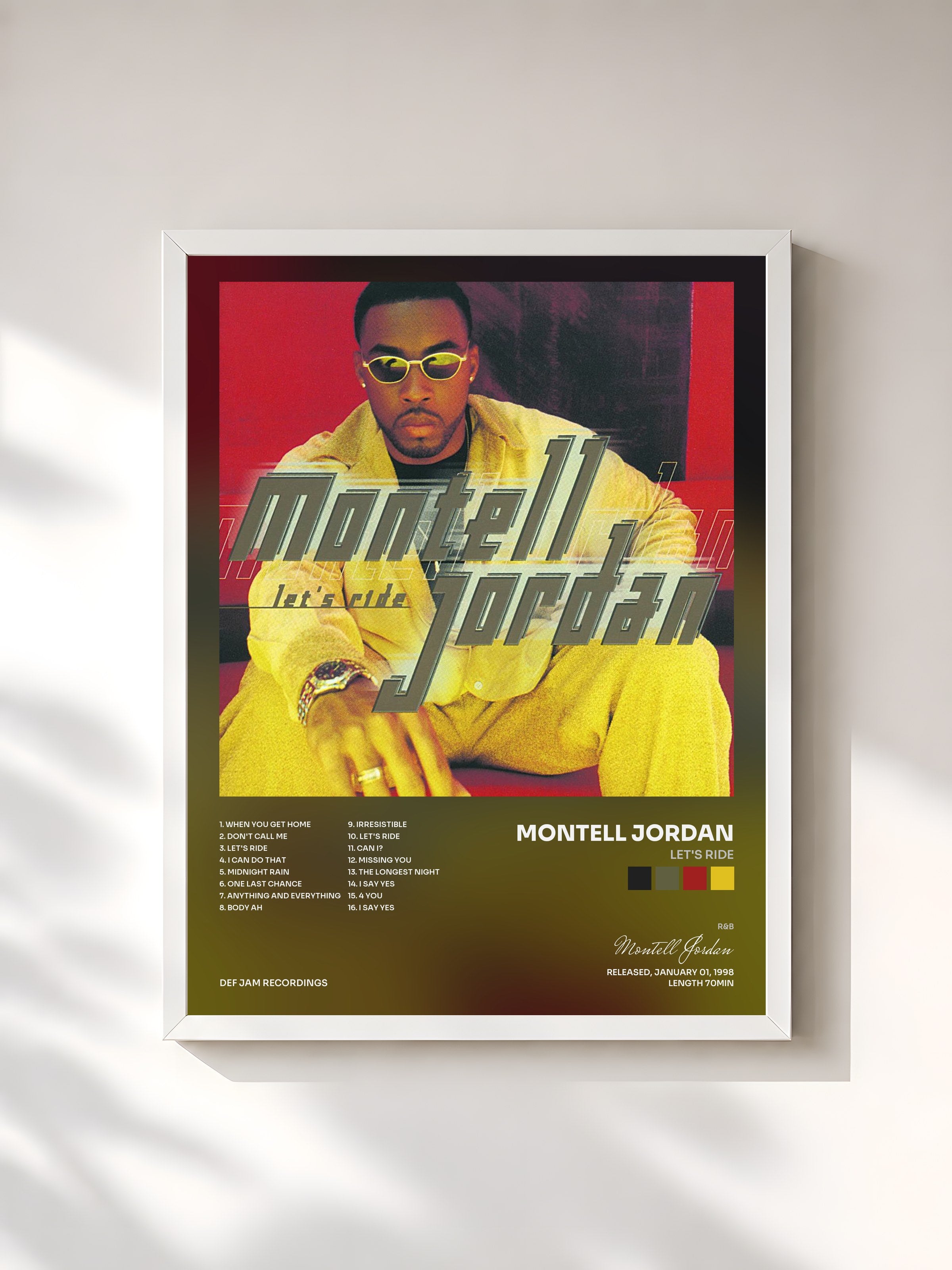 #blanc Tableau de l'album Let's Ride de Montell Jordan, cadre blanc, imprimé et encadré en France