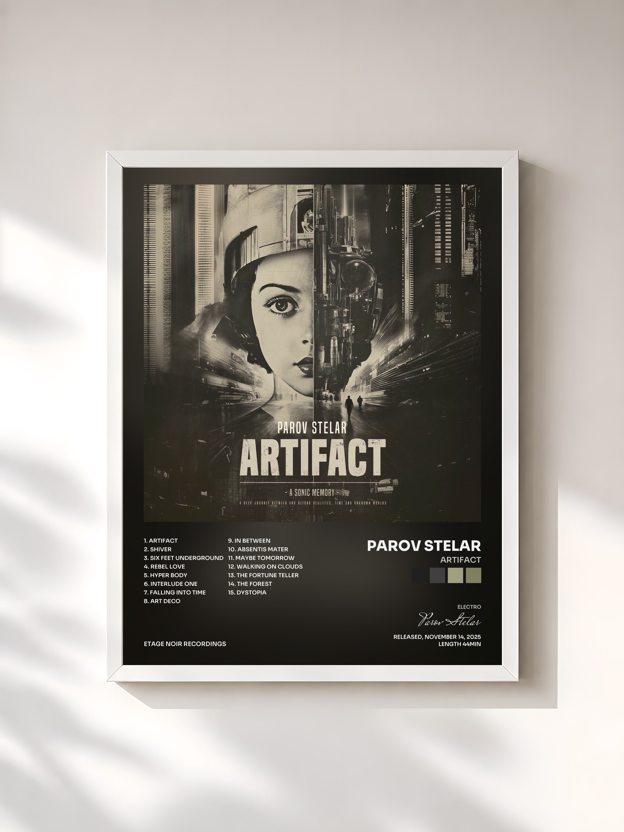 #blanc Tableau de l'album Artifact de Parov Stelar, cadre blanc, imprimé et encadré en France