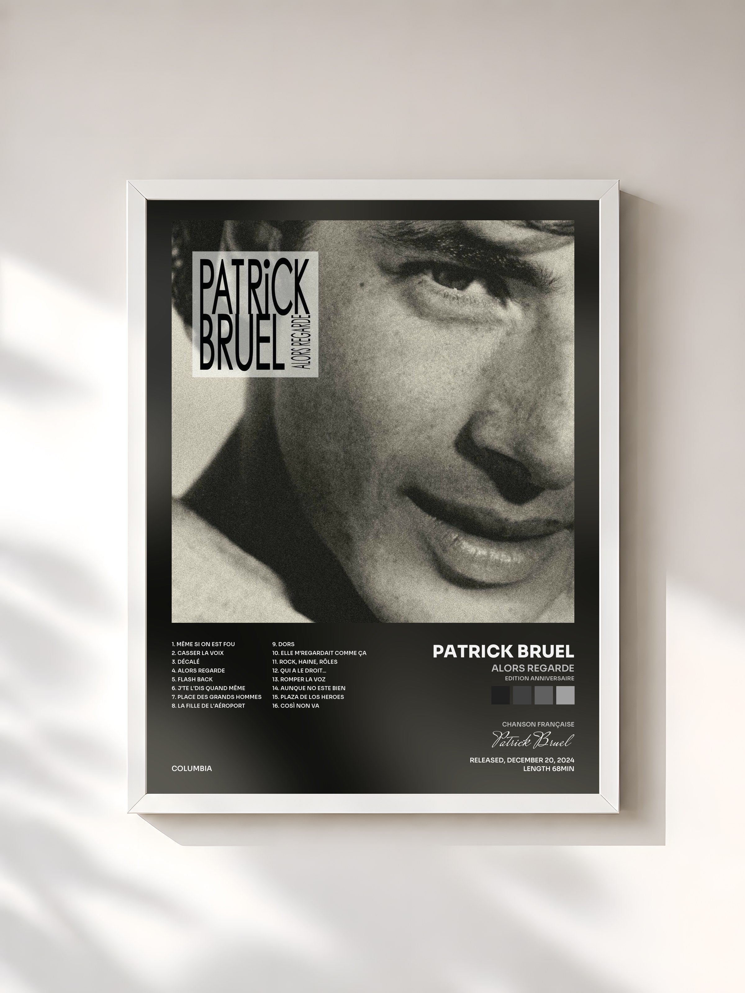 #blanc Tableau de l'album Alors Regarde (Edition anniversaire) de Patrick Bruel, cadre blanc, imprimé et encadré en France