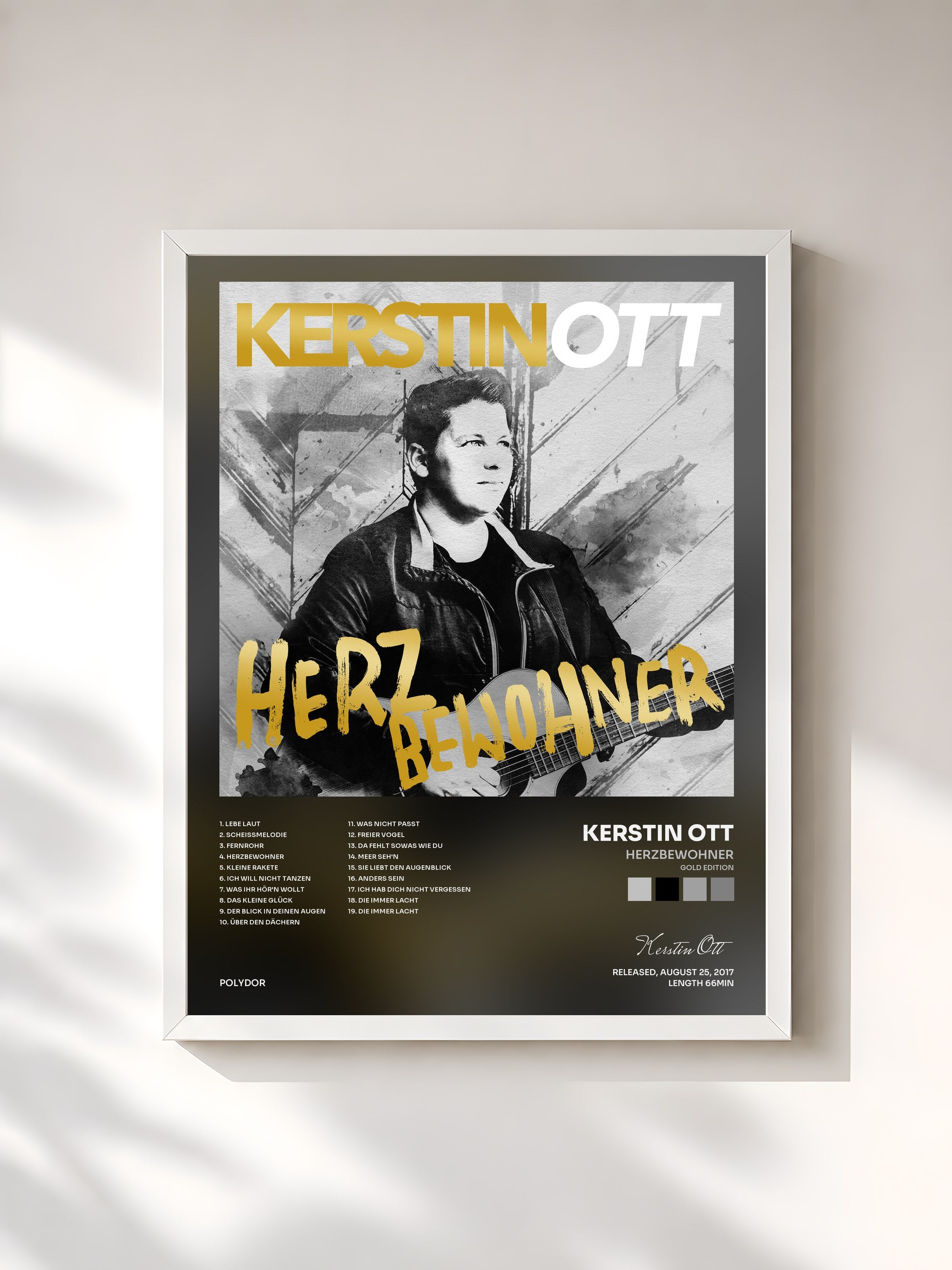 #blanc Tableau de l'album Herzbewohner (Gold Edition) de Kerstin Ott, cadre blanc, imprimé et encadré en France