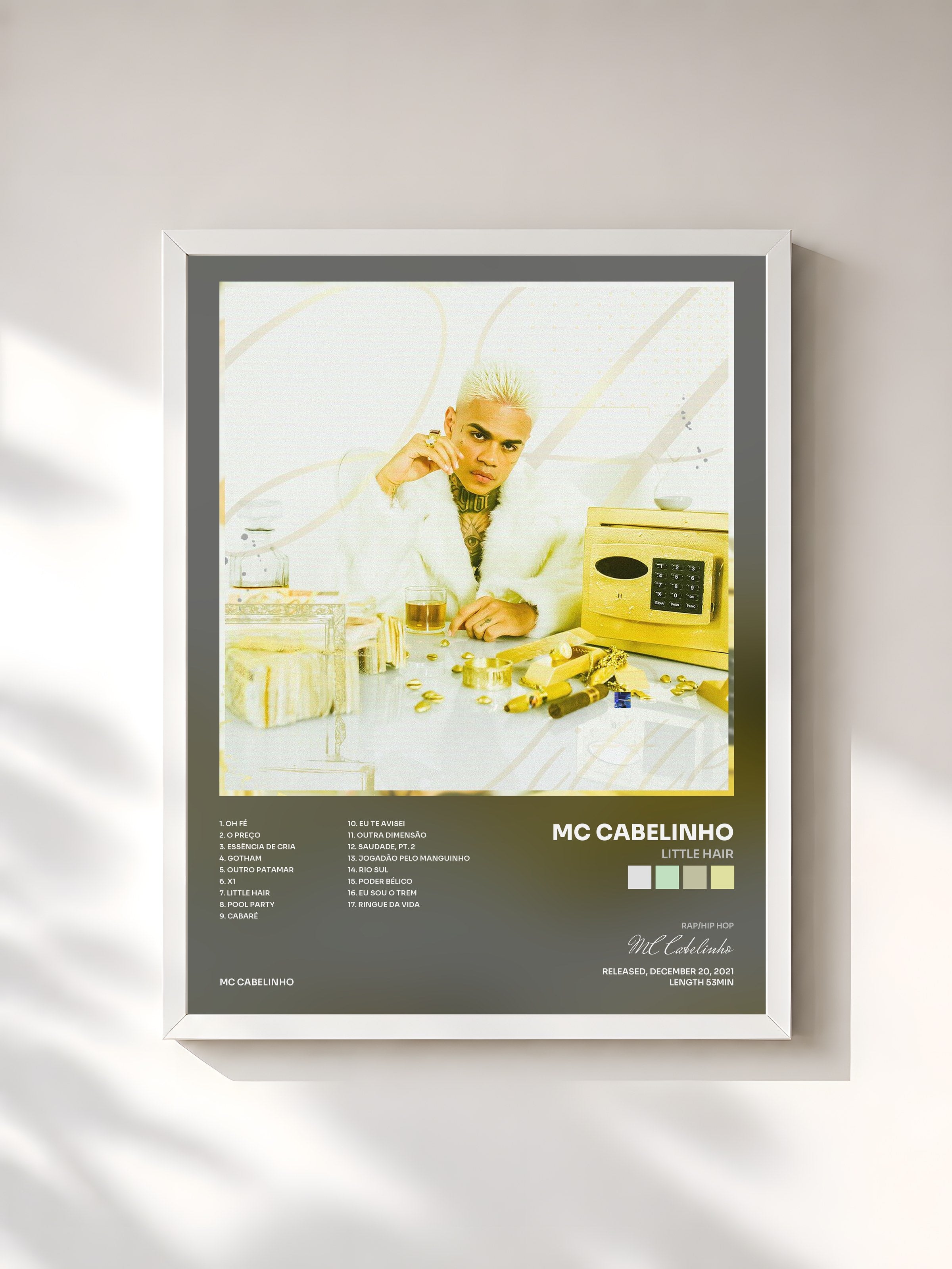 #blanc Tableau de l'album LITTLE HAIR de MC Cabelinho, cadre blanc, imprimé et encadré en France
