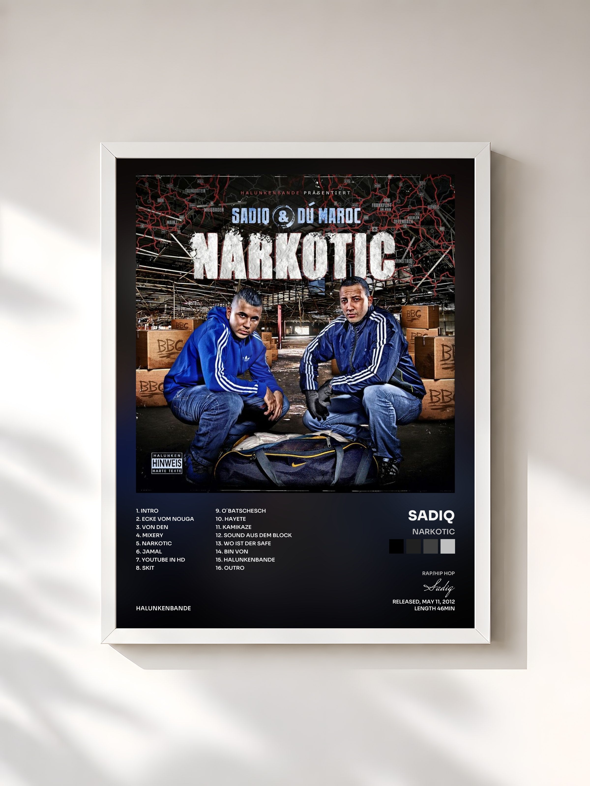 #blanc Tableau de l'album Narkotic de Sadiq, cadre blanc, imprimé et encadré en France