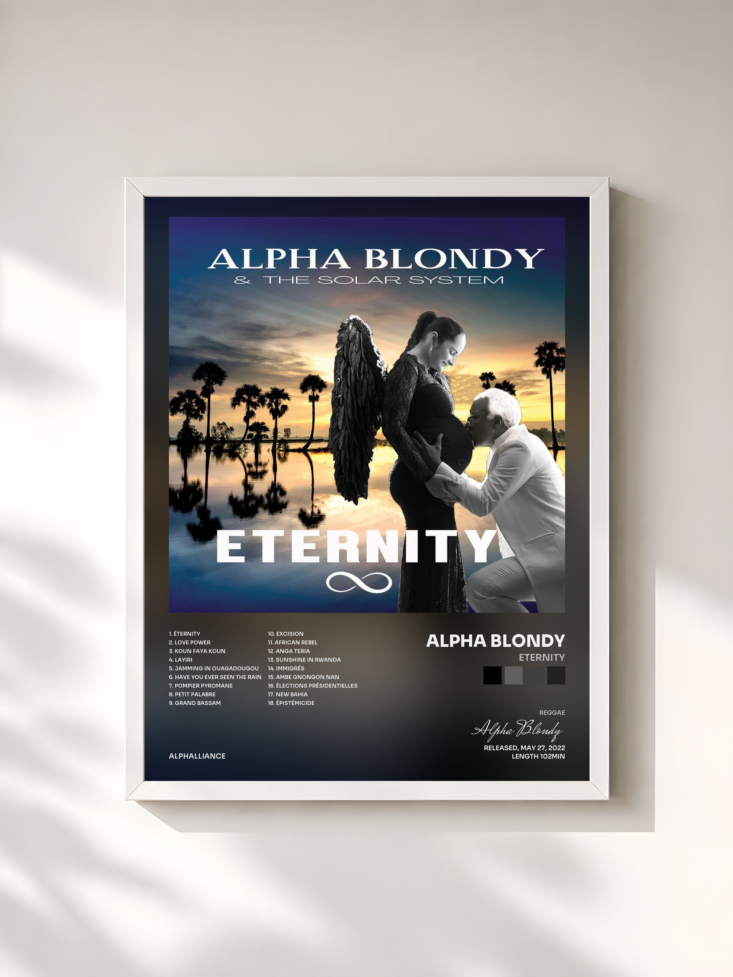 #blanc Tableau de l'album Eternity de Alpha Blondy, cadre blanc, imprimé et encadré en France