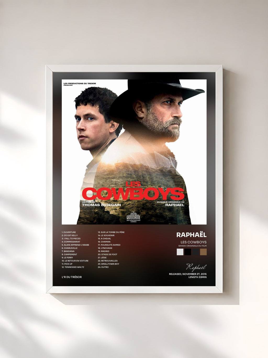 #blanc Les cowboys (Bande originale du film) by Raphaël as a framed art print, white frame, printed and framed in France