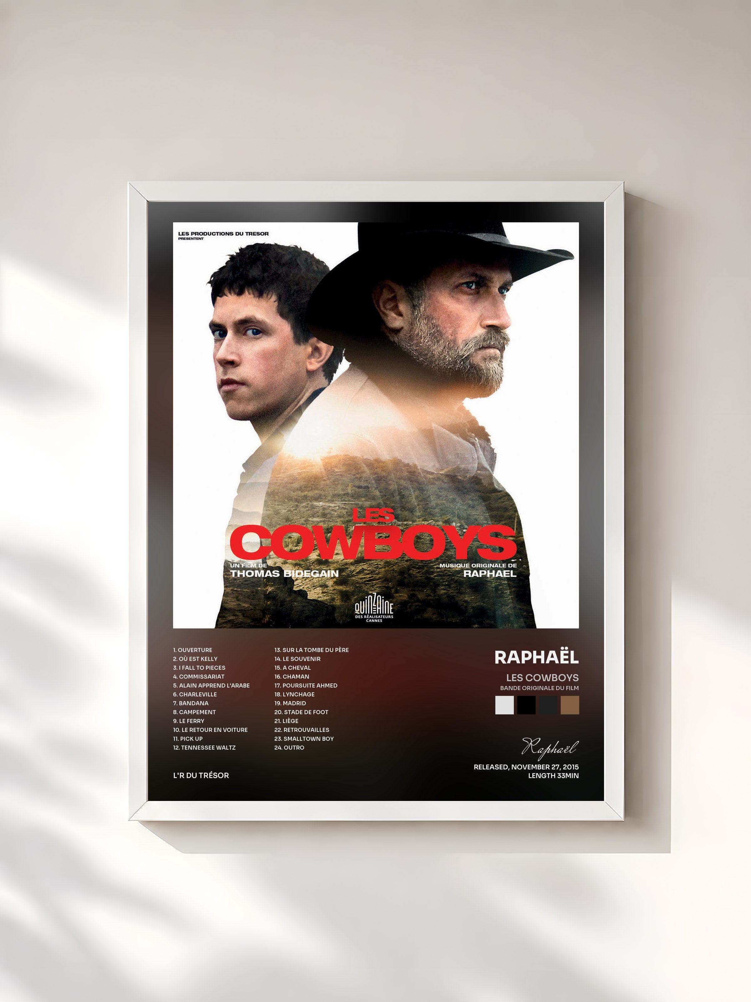 #blanc Tableau de l'album Les cowboys (Bande originale du film) de Raphaël, cadre blanc, imprimé et encadré en France