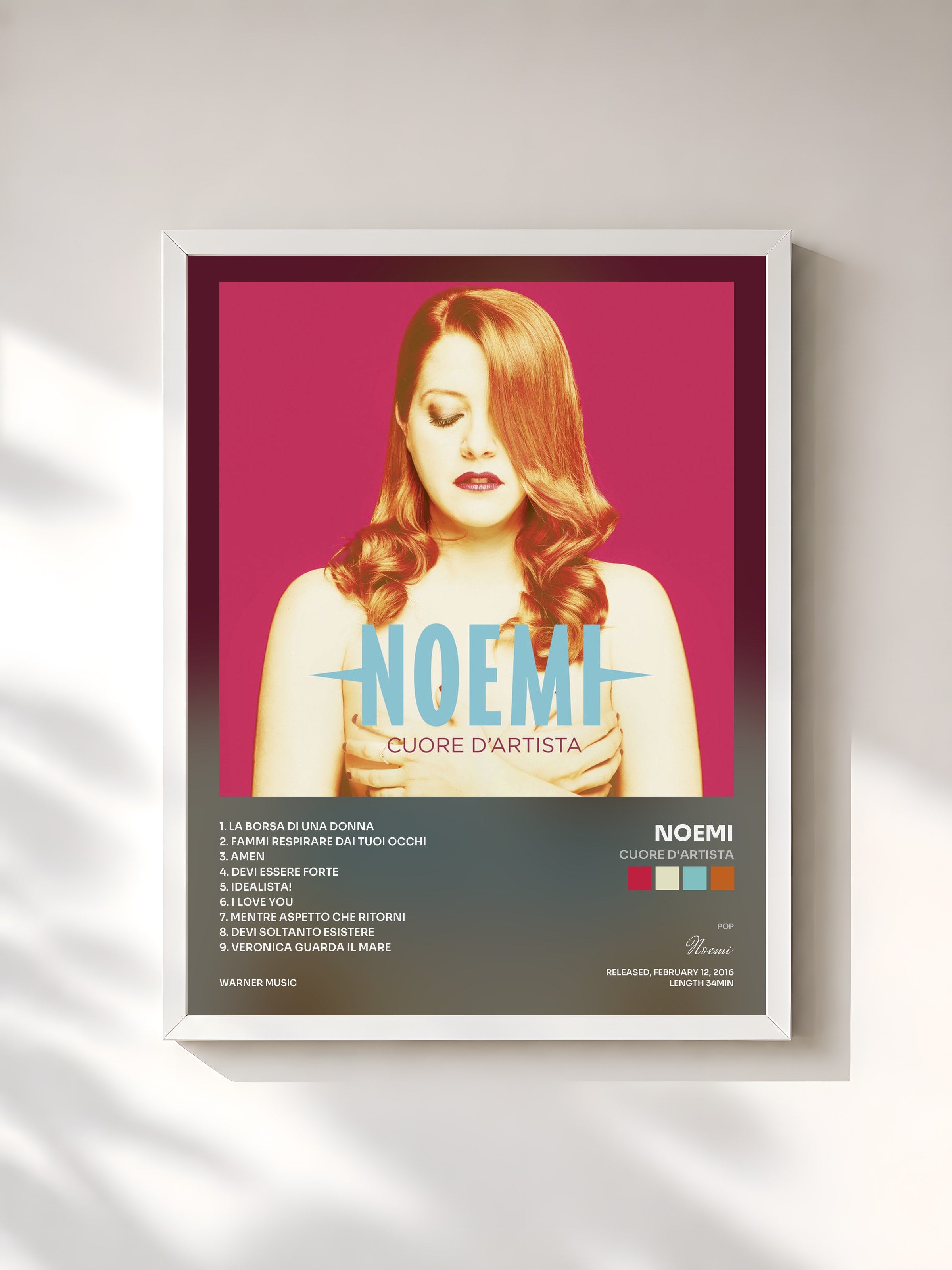 #blanc Tableau de l'album Cuore d'artista de Noemi, cadre blanc, imprimé et encadré en France