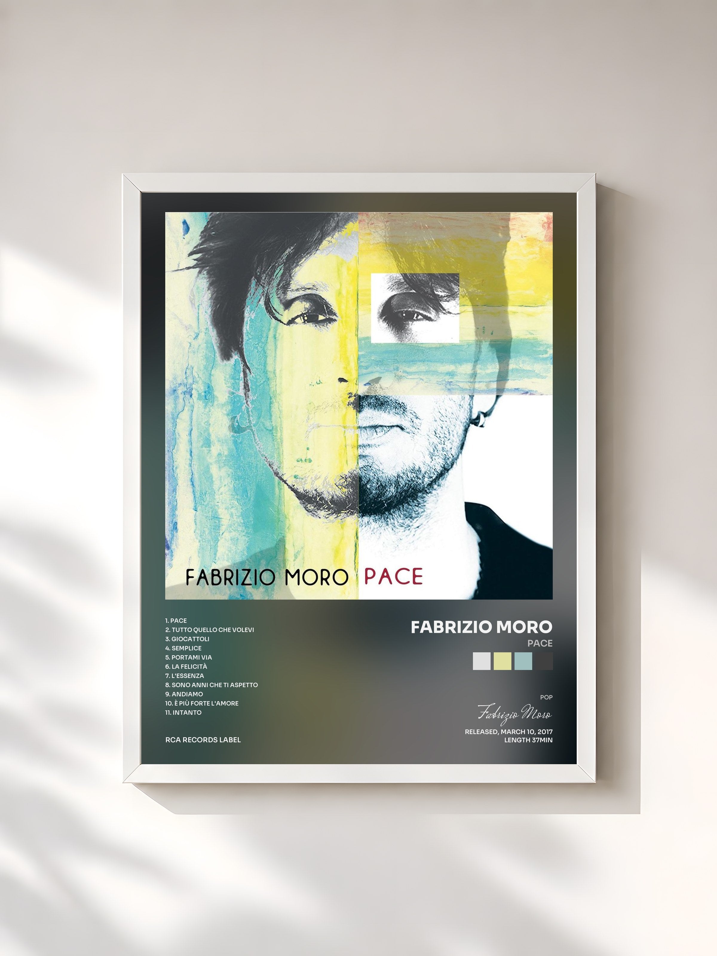 #blanc Tableau de l'album Pace de Fabrizio Moro, cadre blanc, imprimé et encadré en France