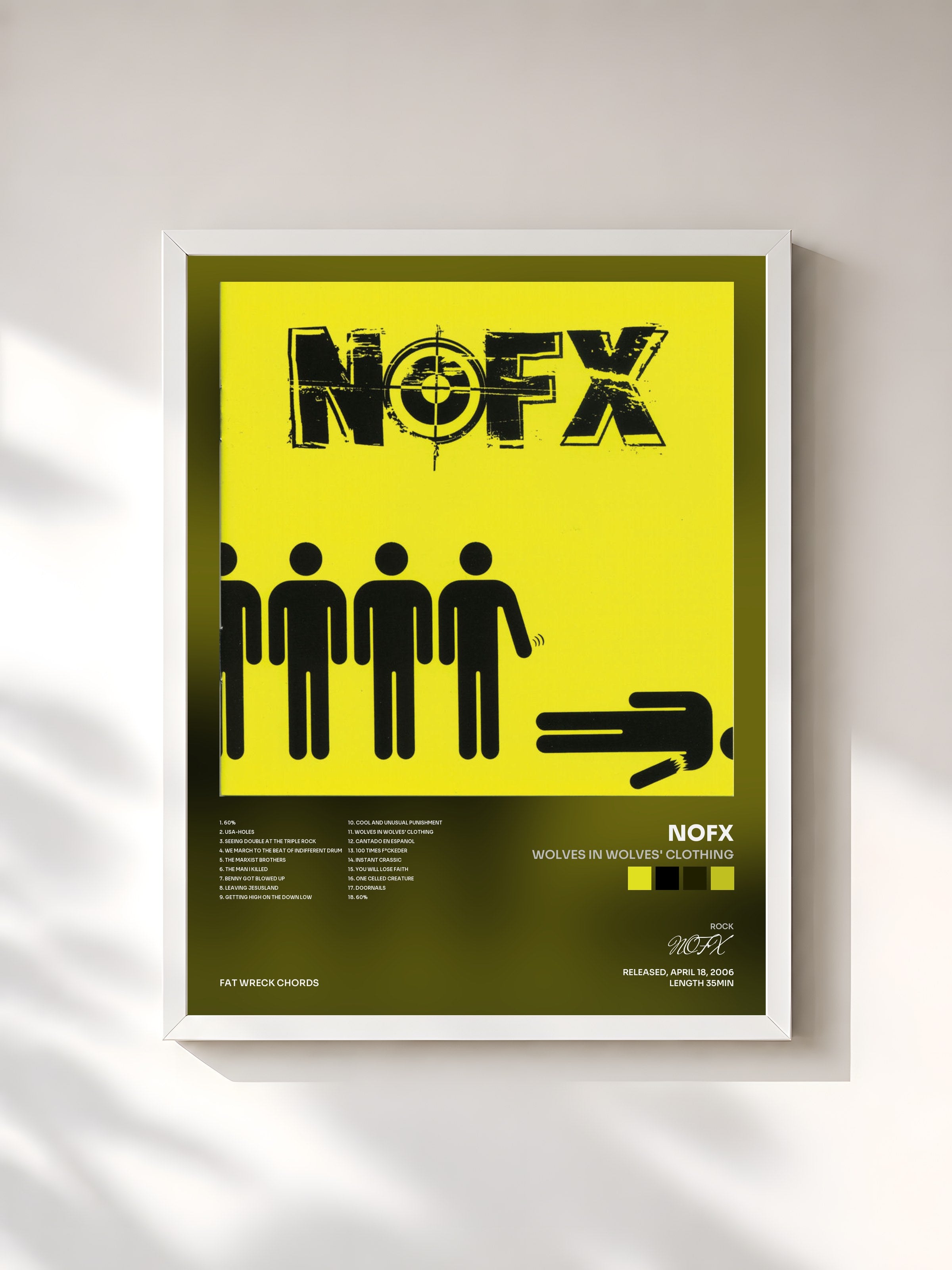 #blanc Tableau de l'album Wolves in Wolves' Clothing de NOFX, cadre blanc, imprimé et encadré en France