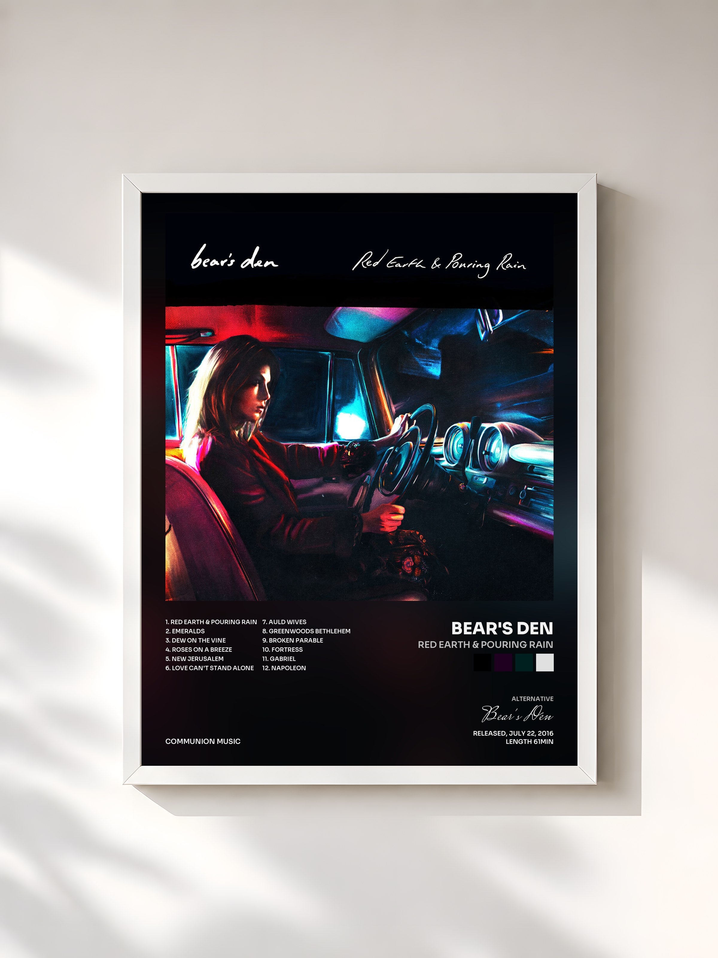 #blanc Tableau de l'album Red Earth & Pouring Rain de Bear's Den, cadre blanc, imprimé et encadré en France