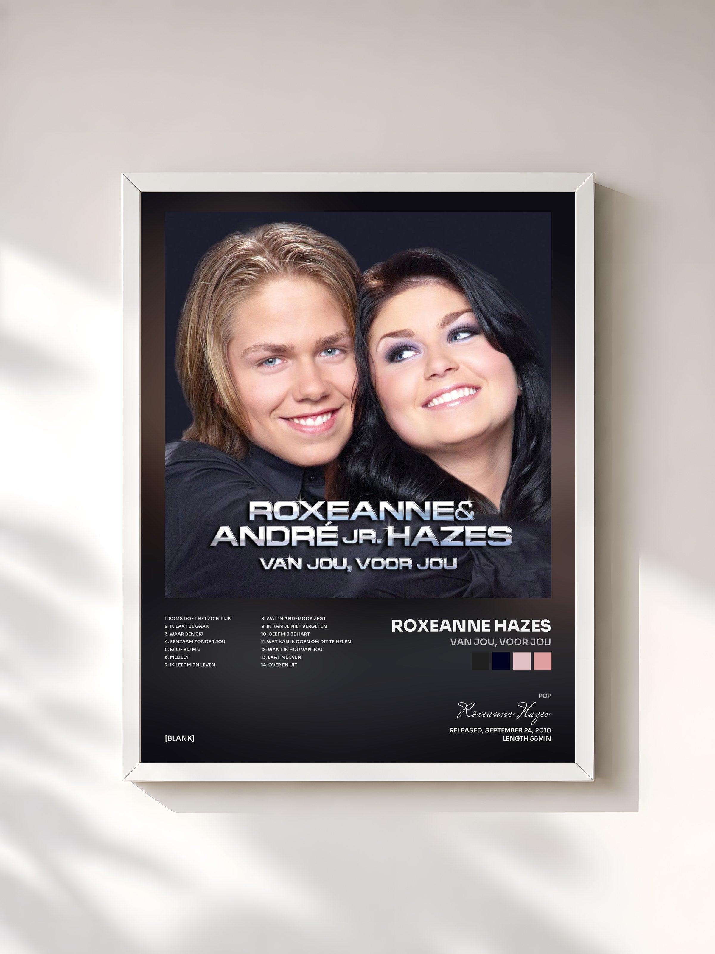 #blanc Tableau de l'album Van Jou, Voor Jou de Roxeanne Hazes, cadre blanc, imprimé et encadré en France