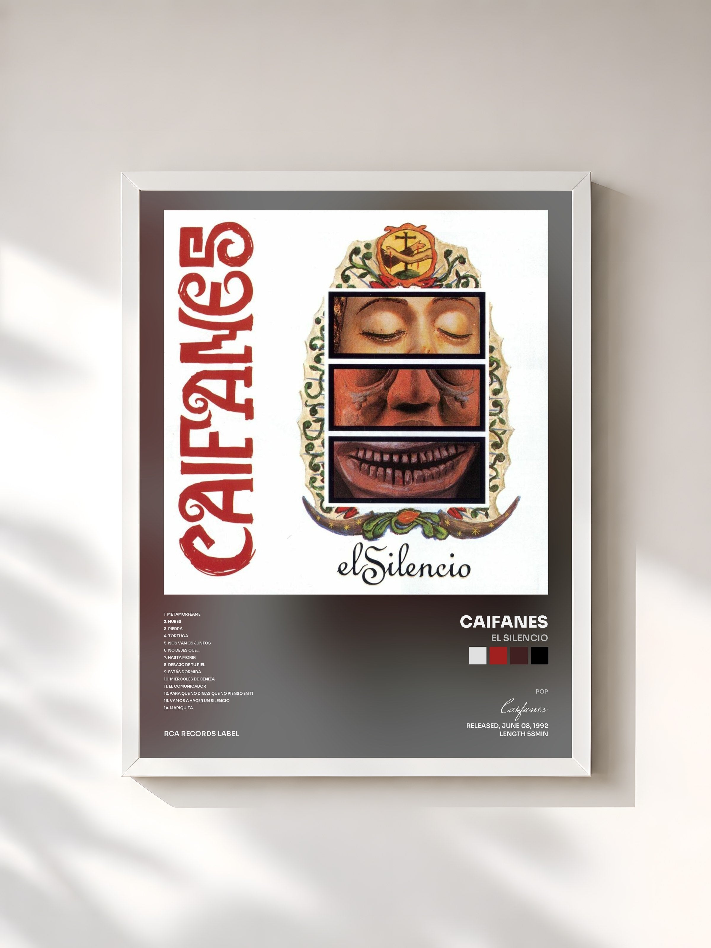 #blanc Tableau de l'album El Silencio de Caifanes, cadre blanc, imprimé et encadré en France