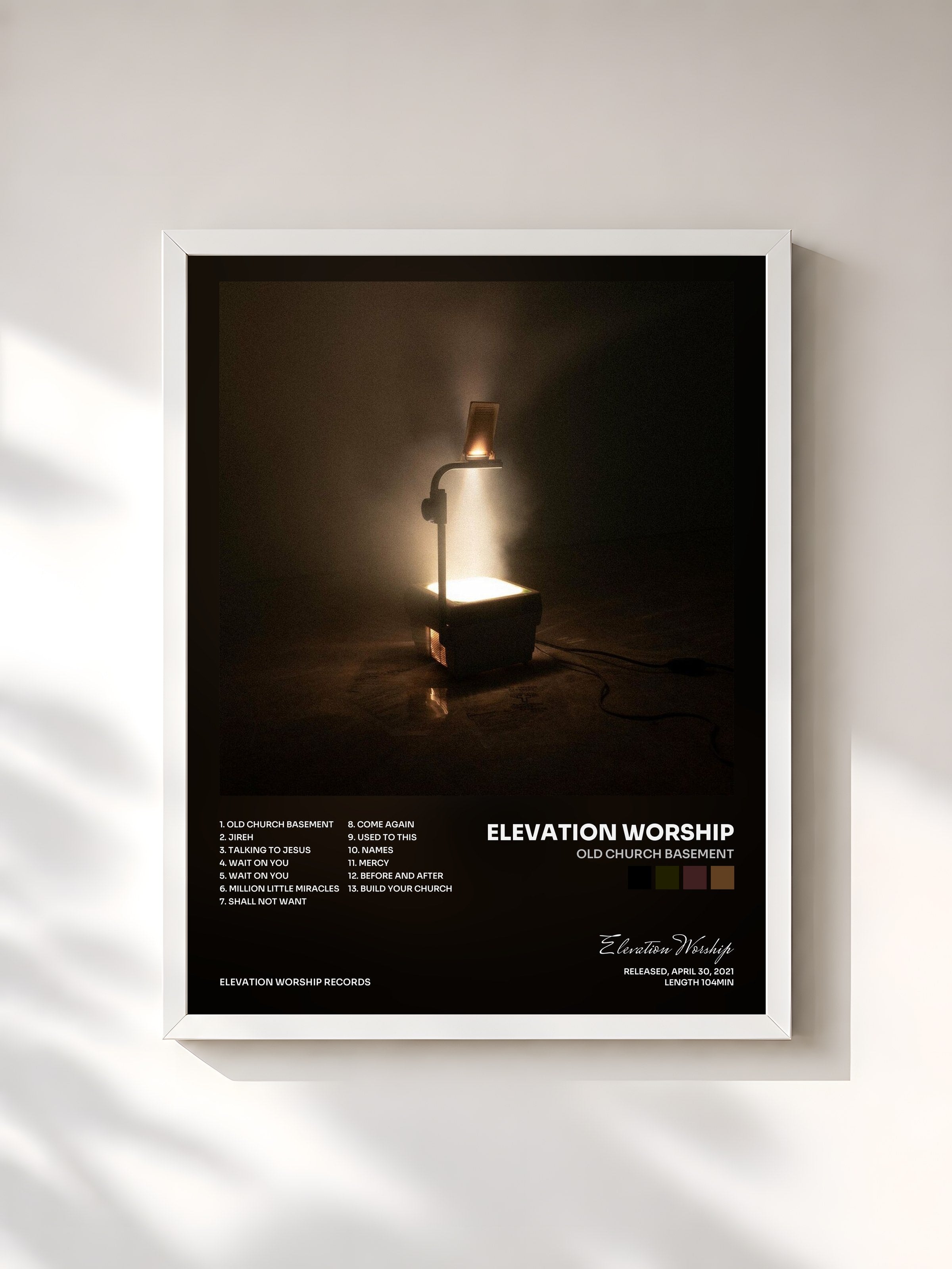 #blanc Tableau de l'album Old Church Basement de Elevation Worship, cadre blanc, imprimé et encadré en France