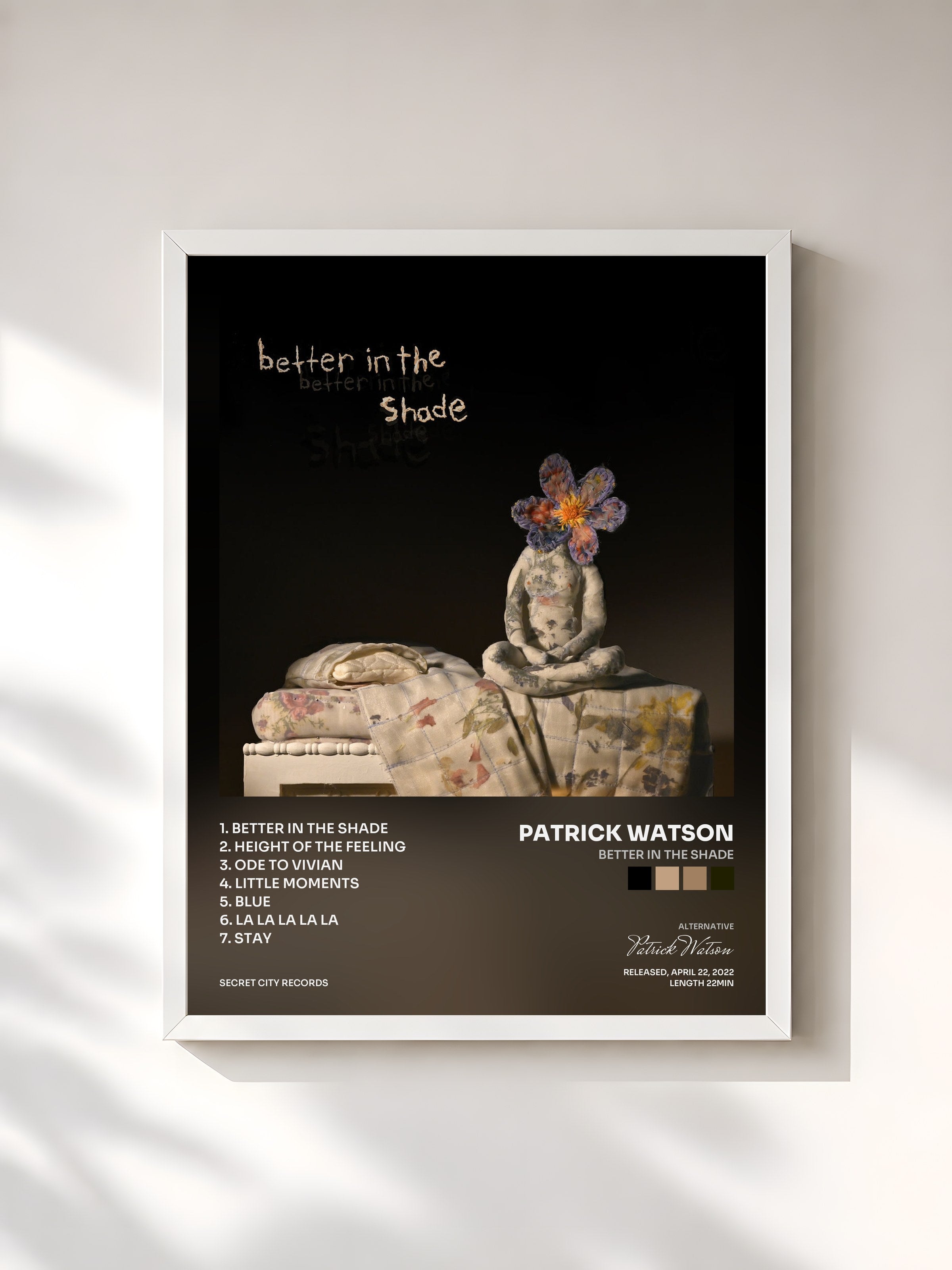 #blanc Tableau de l'album Better in the Shade de Patrick Watson, cadre blanc, imprimé et encadré en France