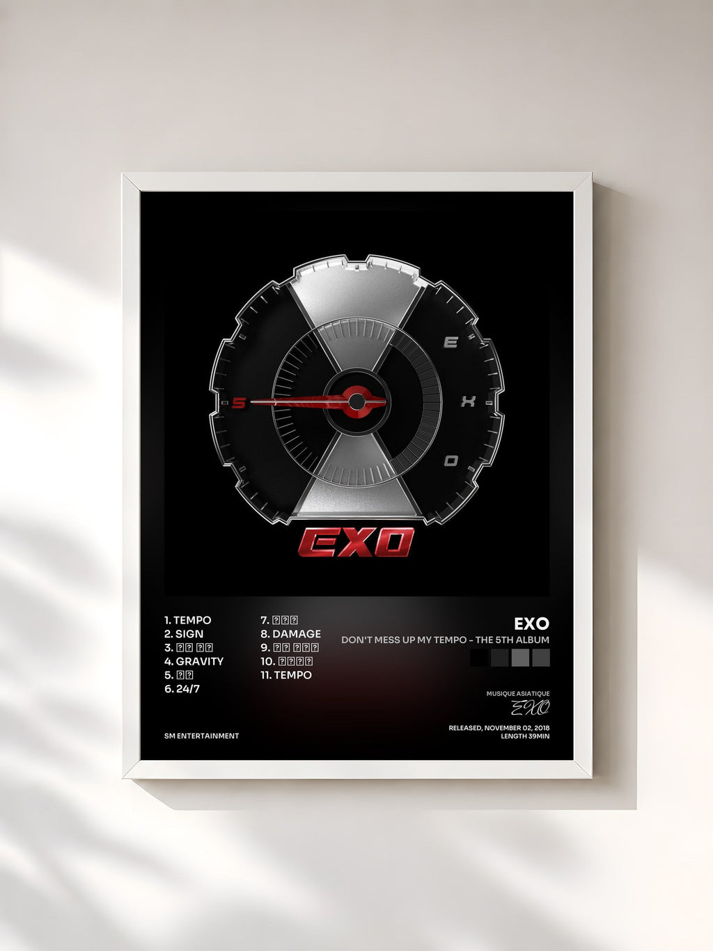 #blanc DON'T MESS UP MY TEMPO - The 5th Album by EXO as a framed art print, white frame, printed and framed in France