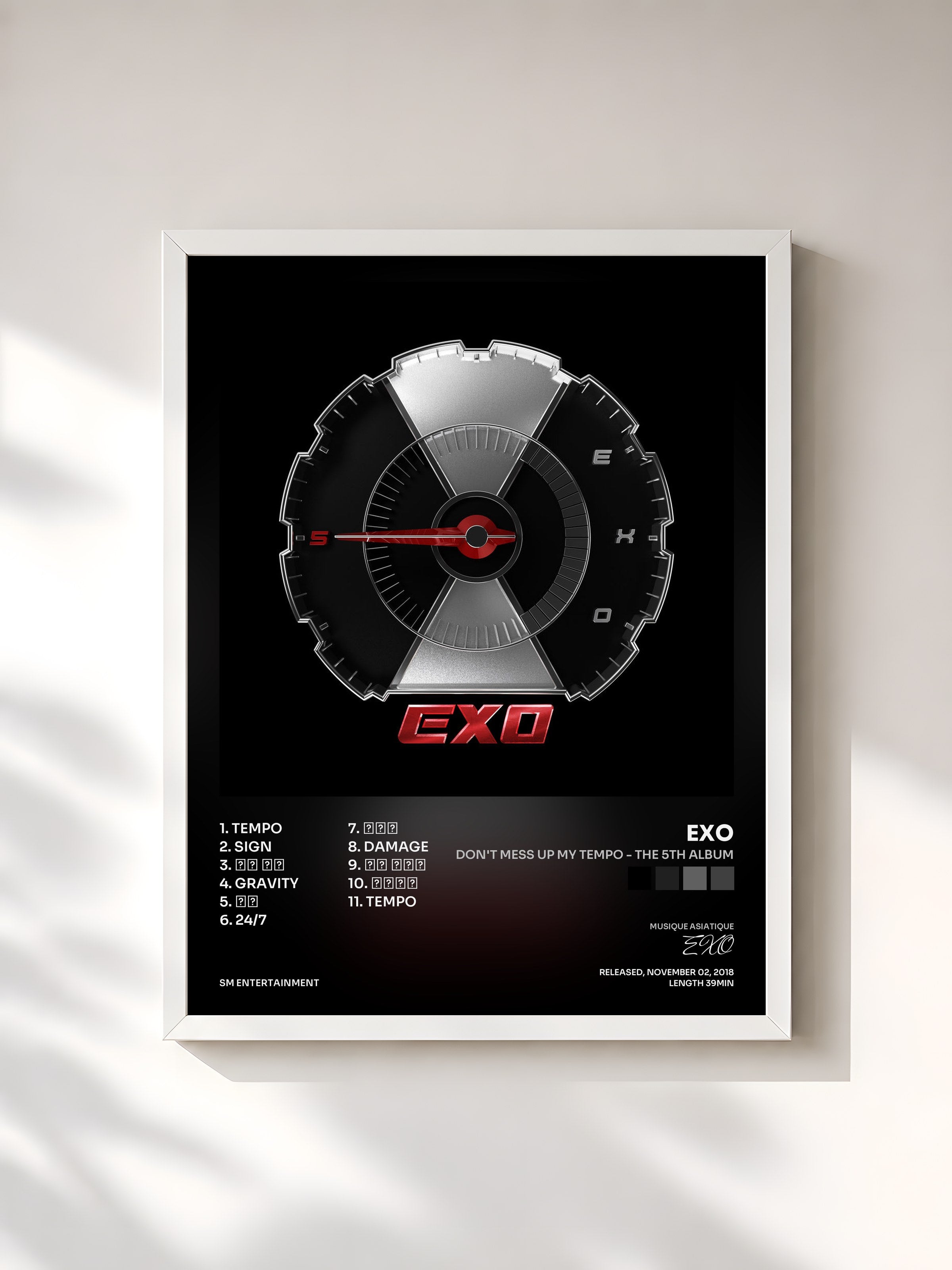 #blanc Tableau de l'album DON'T MESS UP MY TEMPO - The 5th Album de EXO, cadre blanc, imprimé et encadré en France