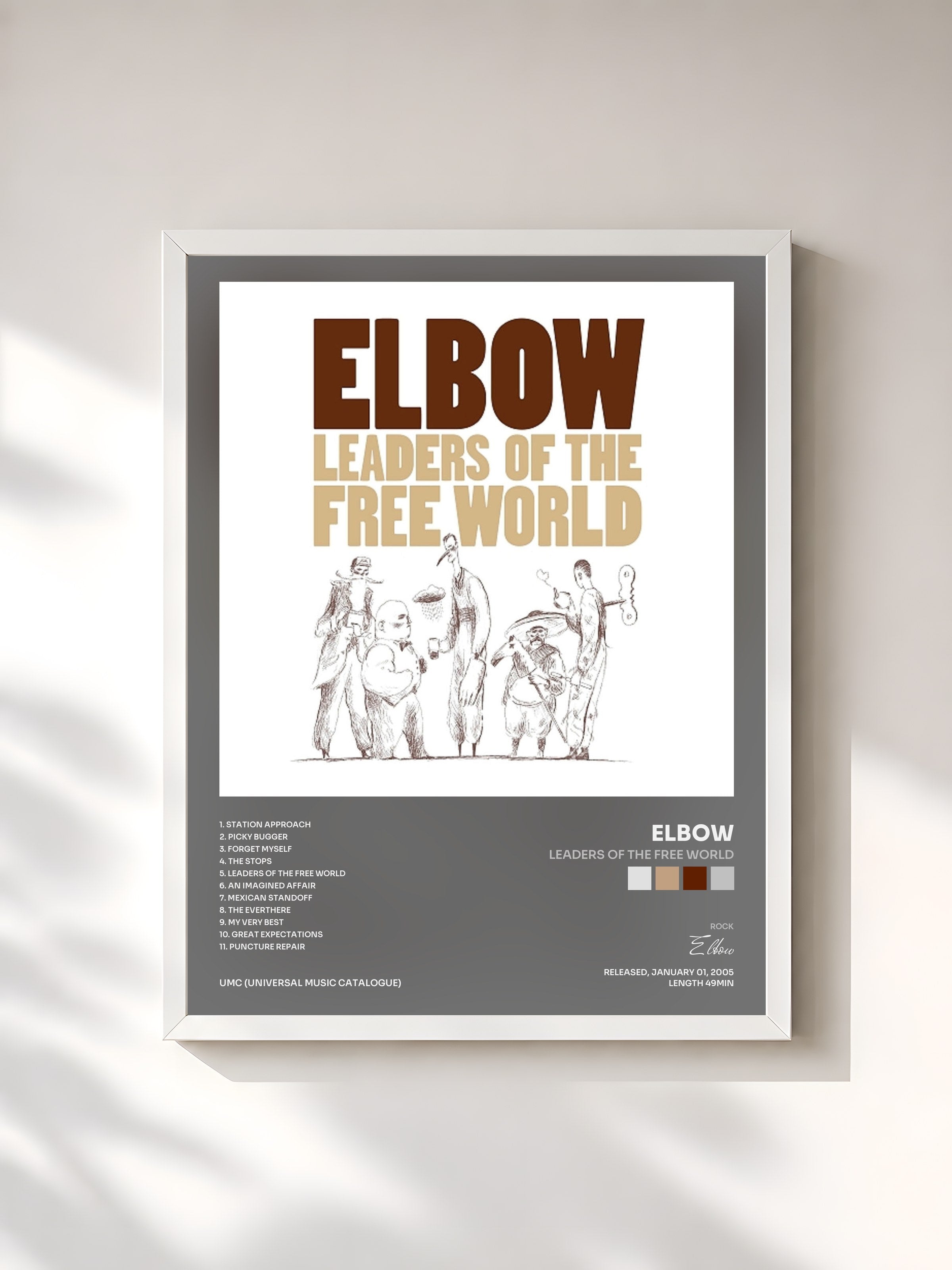 #blanc Tableau de l'album Leaders Of The Free World de Elbow, cadre blanc, imprimé et encadré en France
