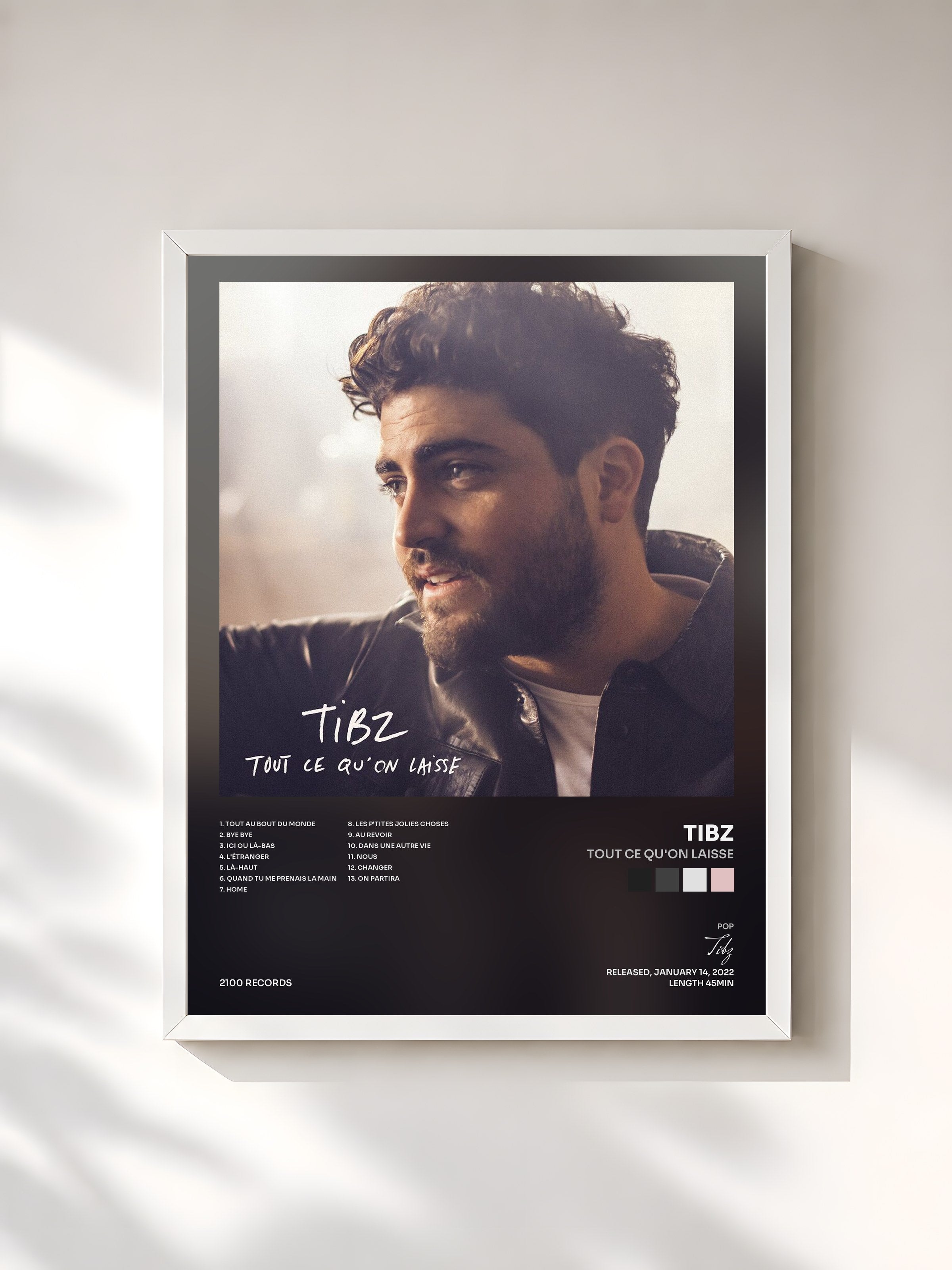 #blanc Tableau de l'album Tout ce qu'on laisse de Tibz, cadre blanc, imprimé et encadré en France