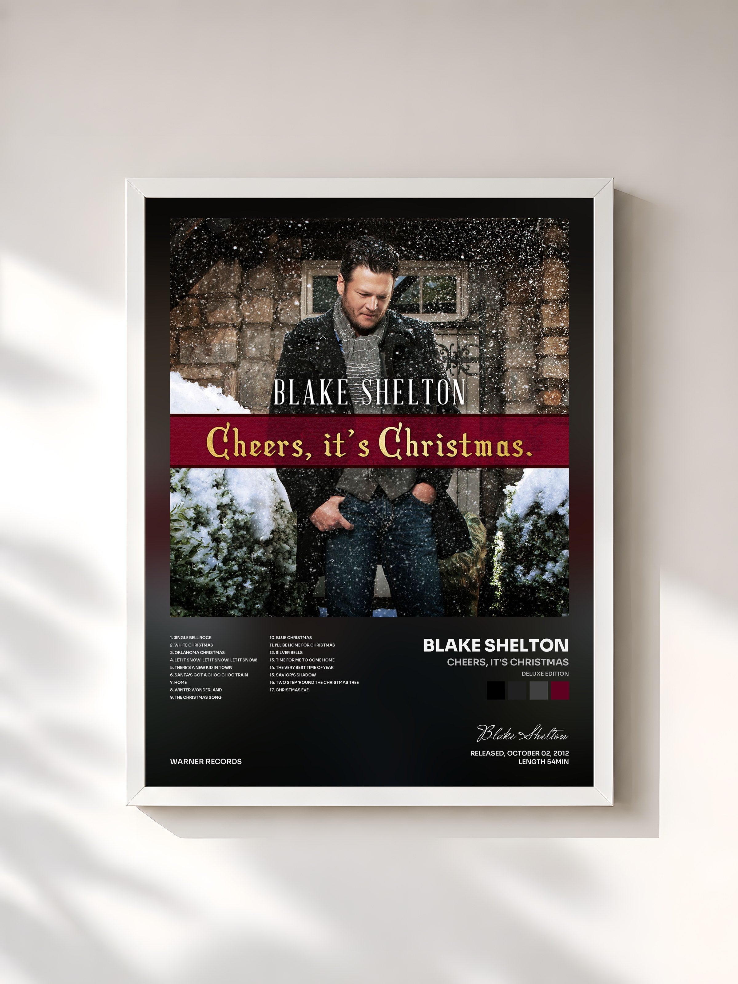 #blanc Tableau de l'album Cheers, It's Christmas (Deluxe Edition) de Blake Shelton, cadre blanc, imprimé et encadré en France