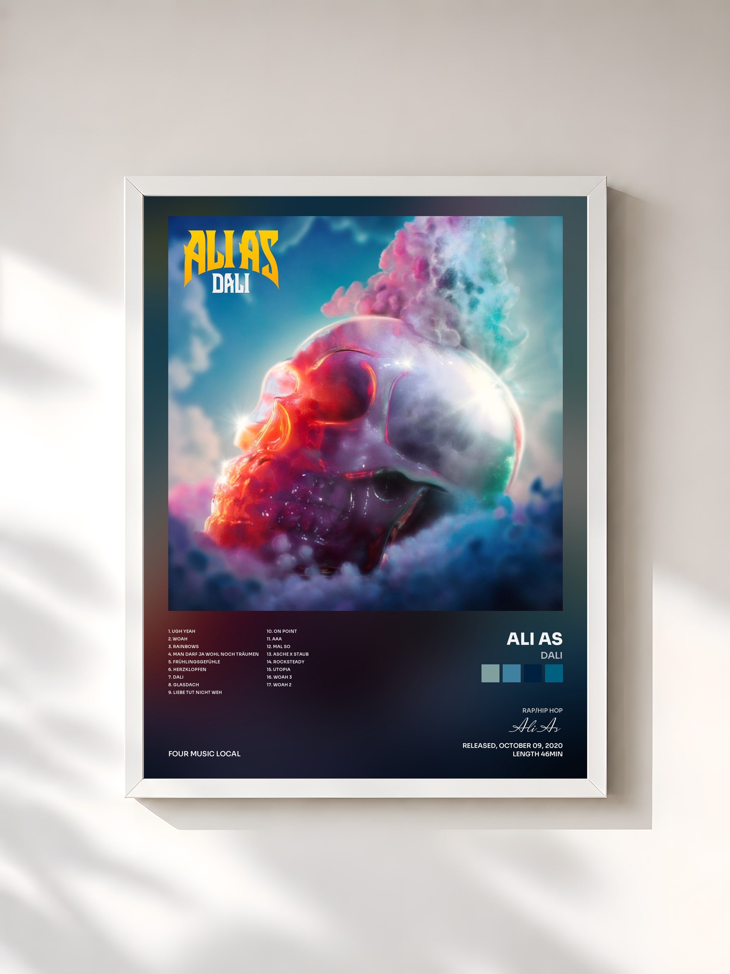 #blanc Tableau de l'album DALI de Ali As, cadre blanc, imprimé et encadré en France