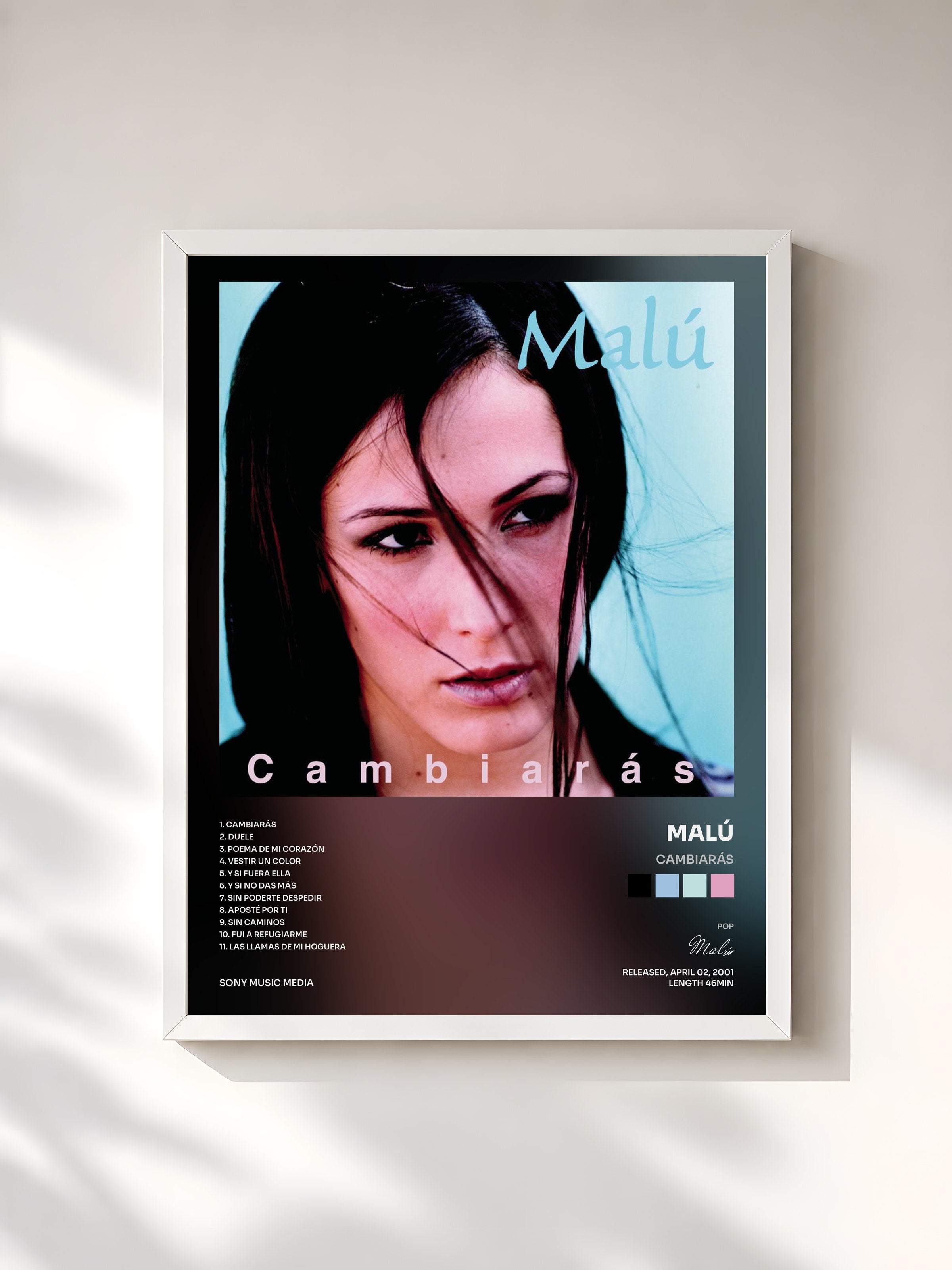 #blanc Tableau de l'album Cambiarás de Malú, cadre blanc, imprimé et encadré en France