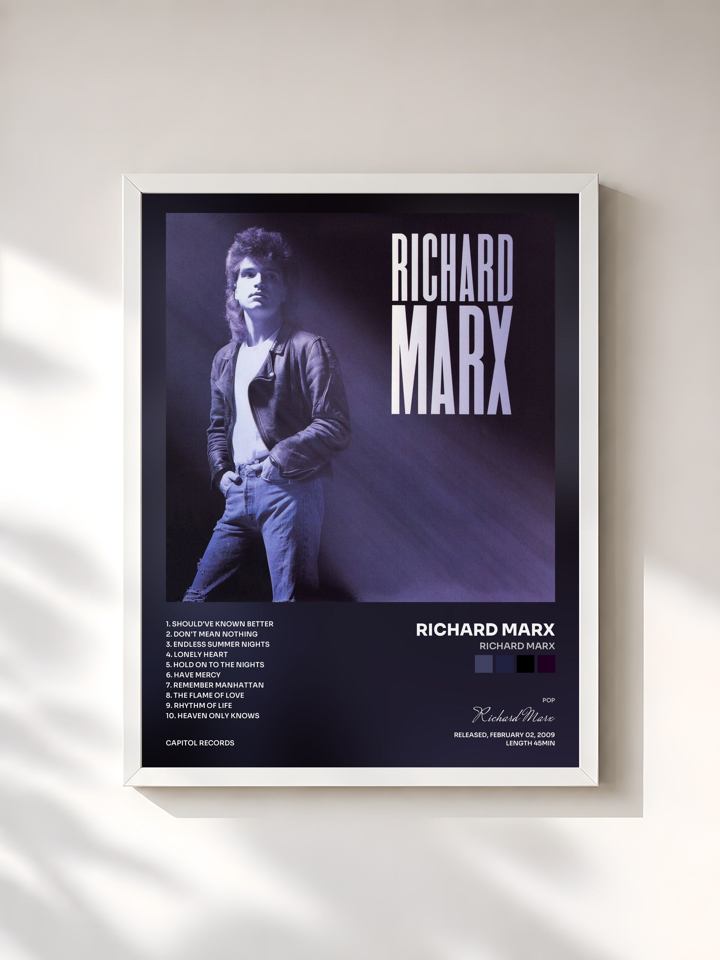 #blanc Tableau de l'album Richard Marx de Richard Marx, cadre blanc, imprimé et encadré en France