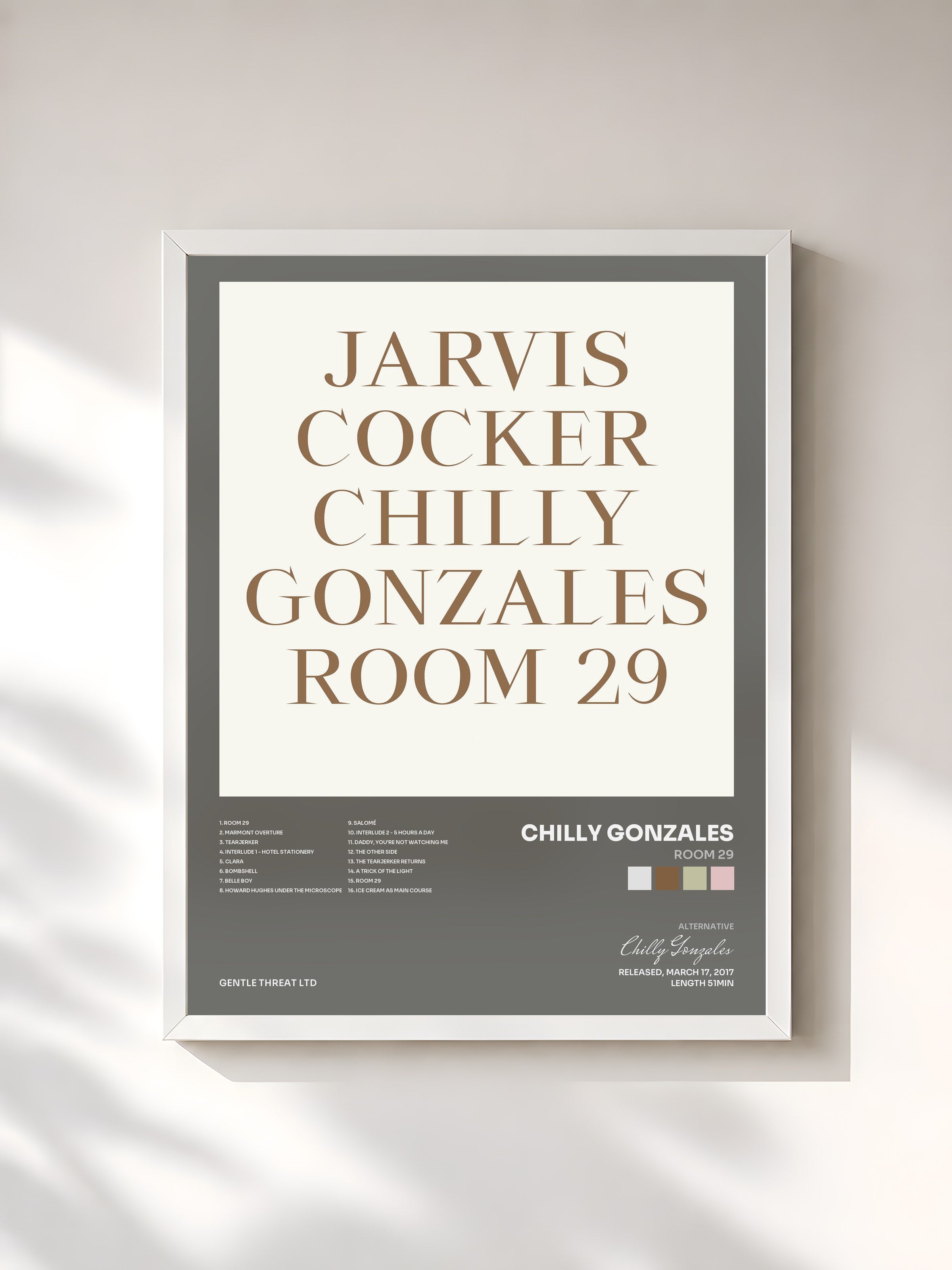 #blanc Tableau de l'album Room 29 de Chilly Gonzales, cadre blanc, imprimé et encadré en France