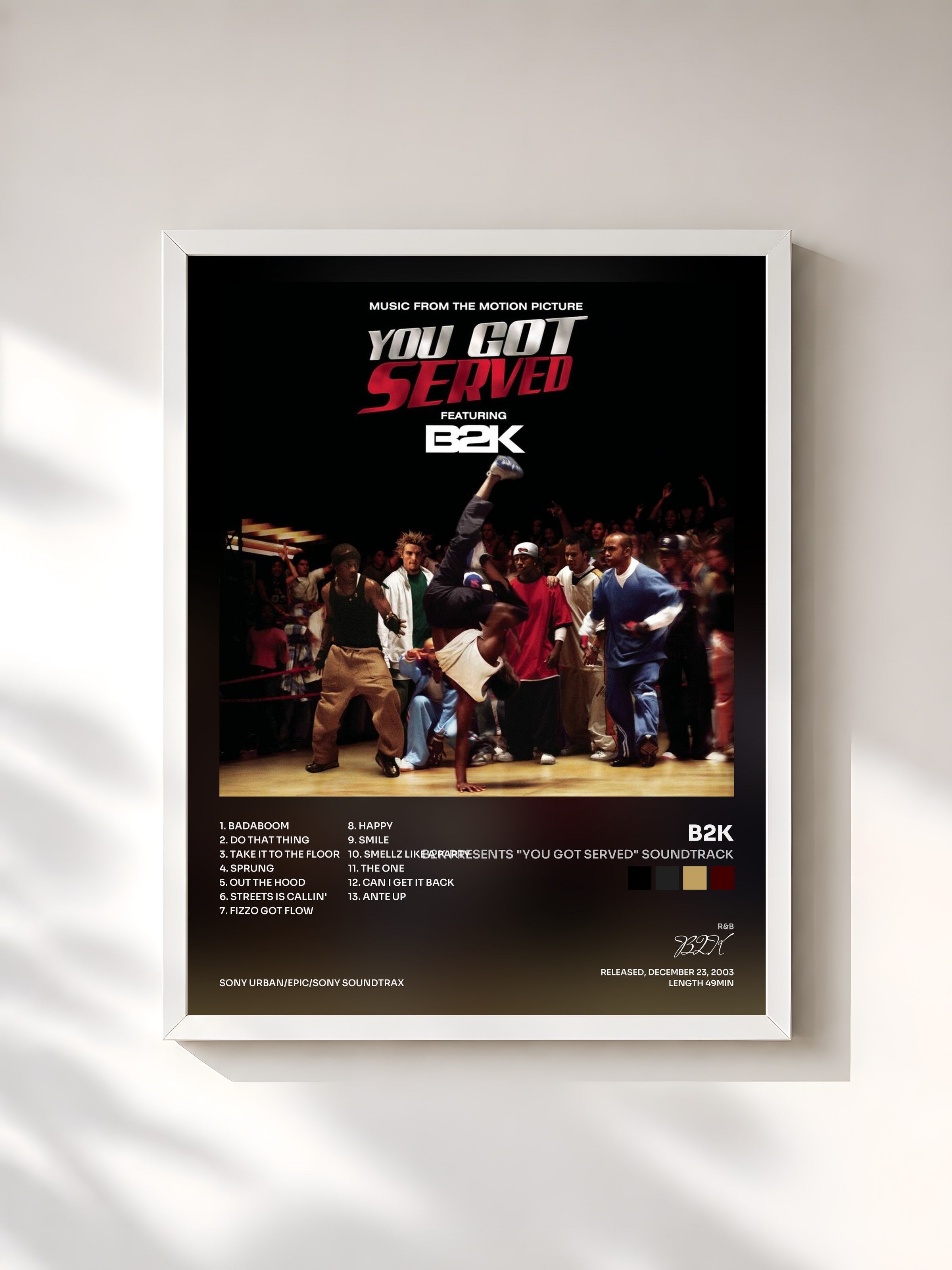 #blanc Tableau de l'album B2K Presents "You Got Served" Soundtrack de B2K, cadre blanc, imprimé et encadré en France