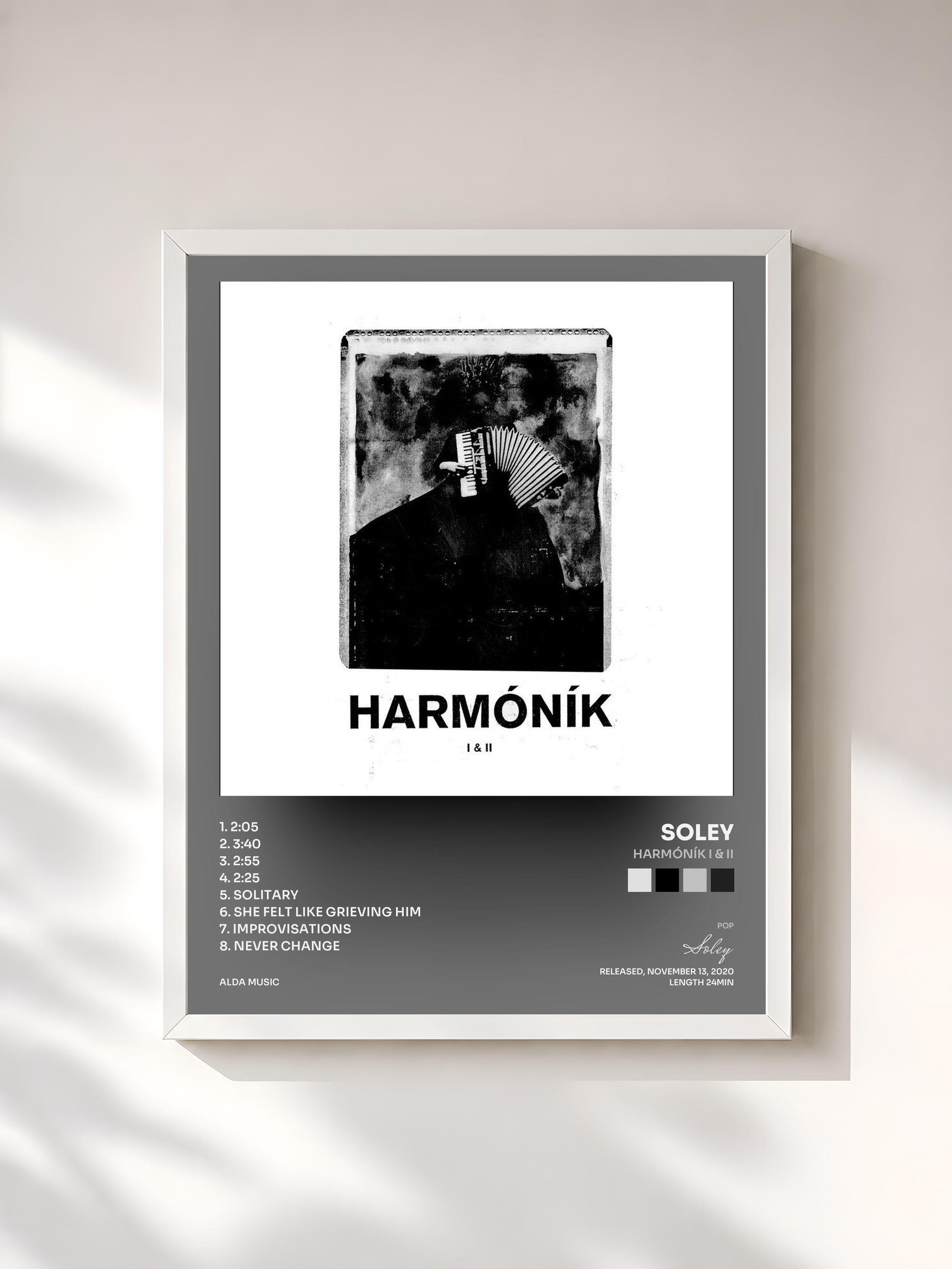 #blanc Tableau de l'album Harmóník I & II de Soley, cadre blanc, imprimé et encadré en France