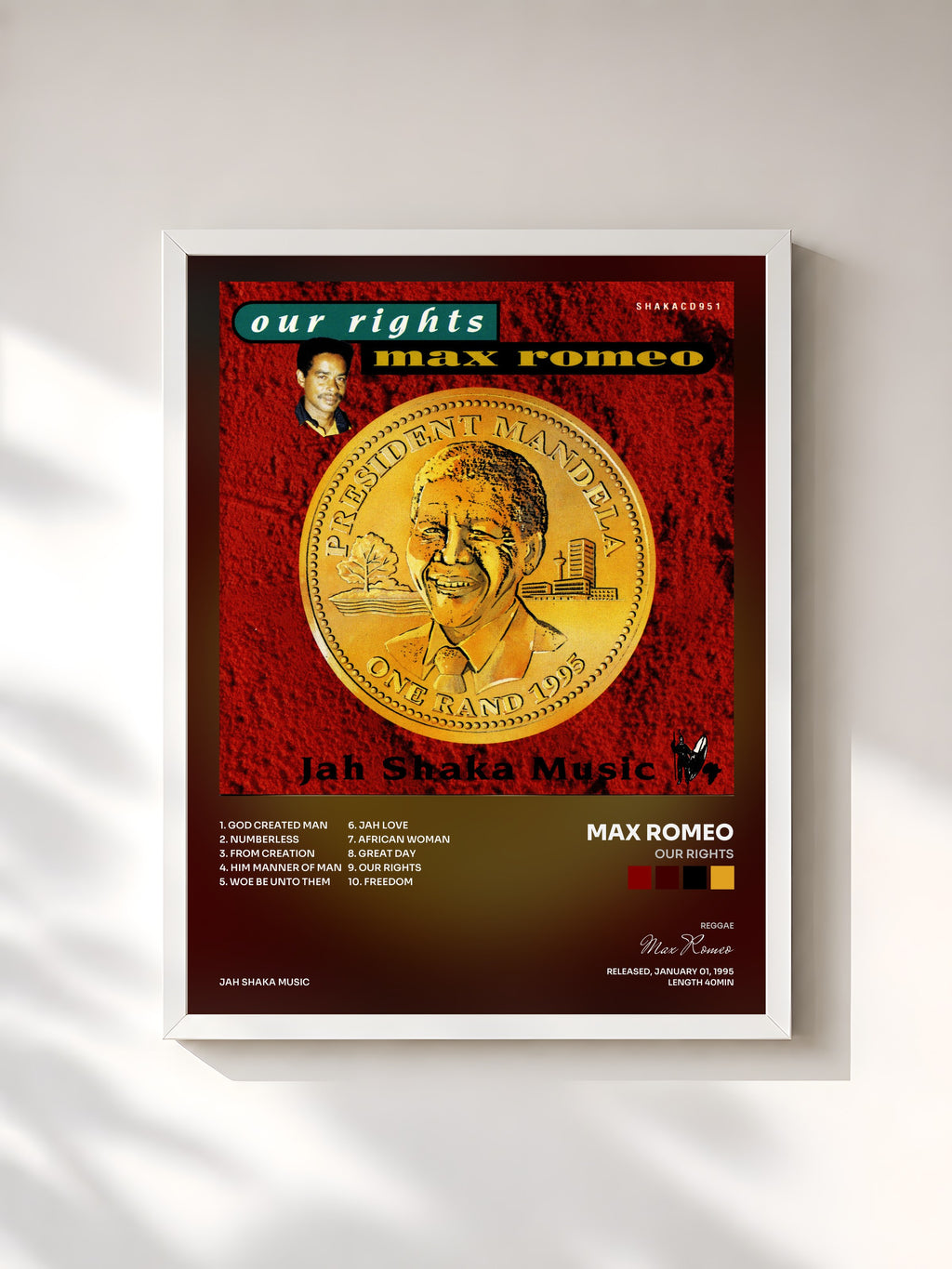 #blanc Tableau de l'album Our Rights de Max Romeo, cadre blanc, imprimé et encadré en France