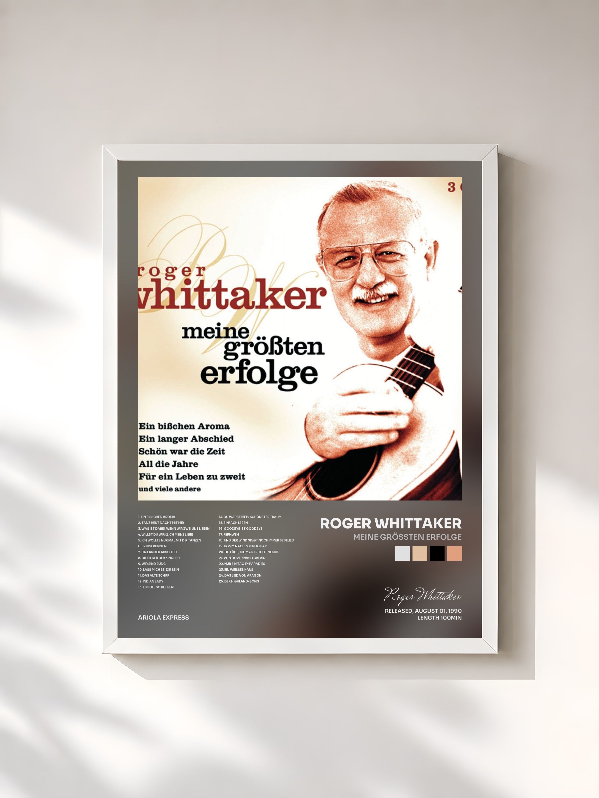 #blanc Tableau de l'album Meine größten Erfolge de Roger Whittaker, cadre blanc, imprimé et encadré en France