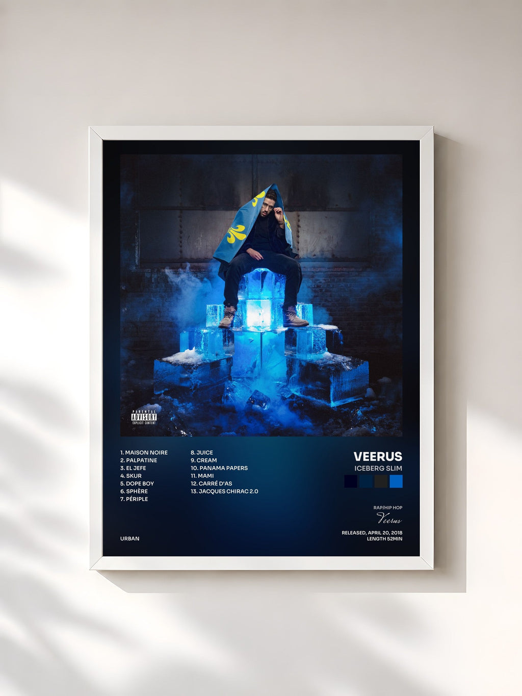 #blanc Tableau de l'album Iceberg Slim de Veerus, cadre blanc, imprimé et encadré en France