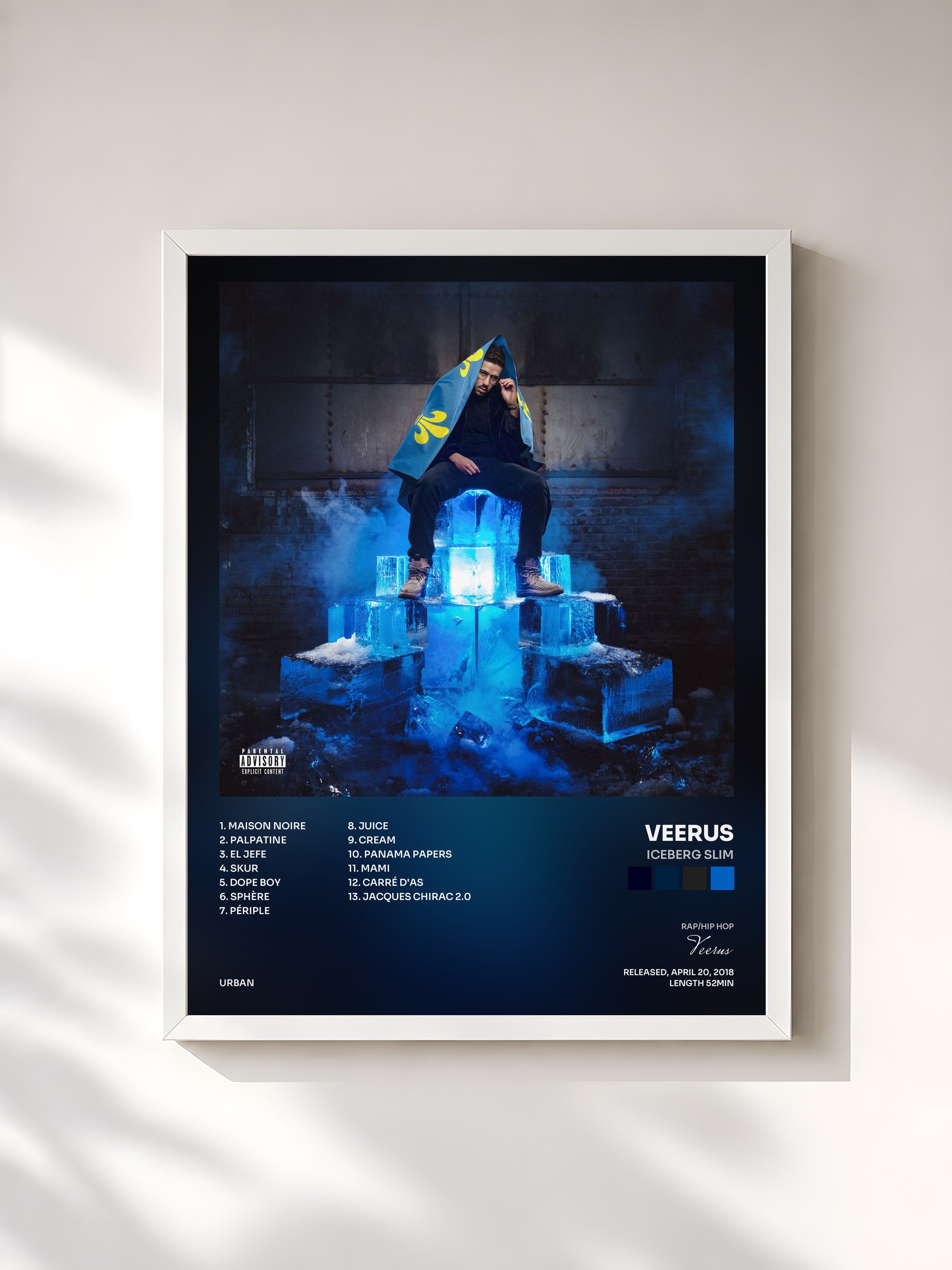 #blanc Tableau de l'album Iceberg Slim de Veerus, cadre blanc, imprimé et encadré en France