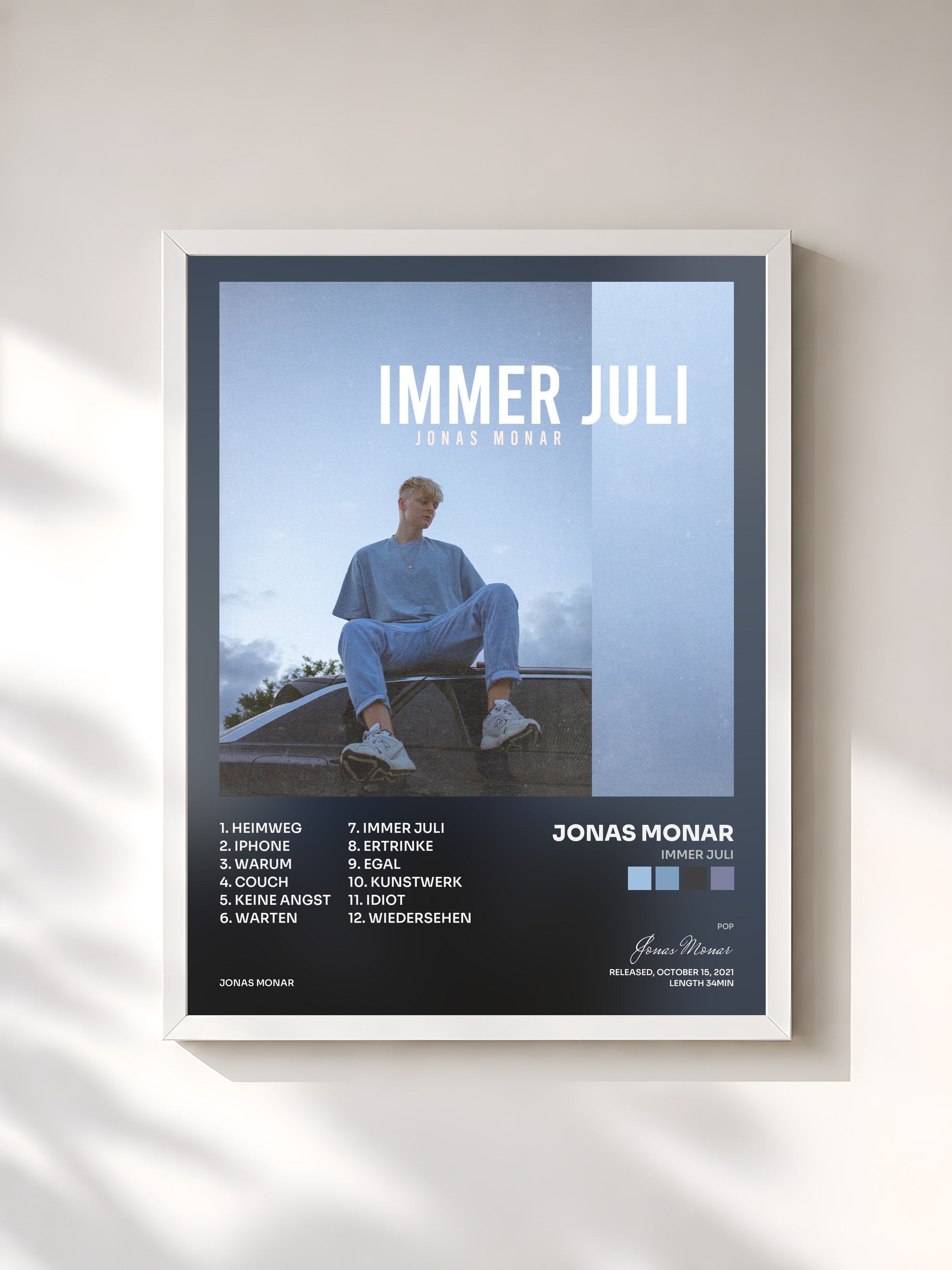 #blanc Tableau de l'album Immer Juli de Jonas Monar, cadre blanc, imprimé et encadré en France