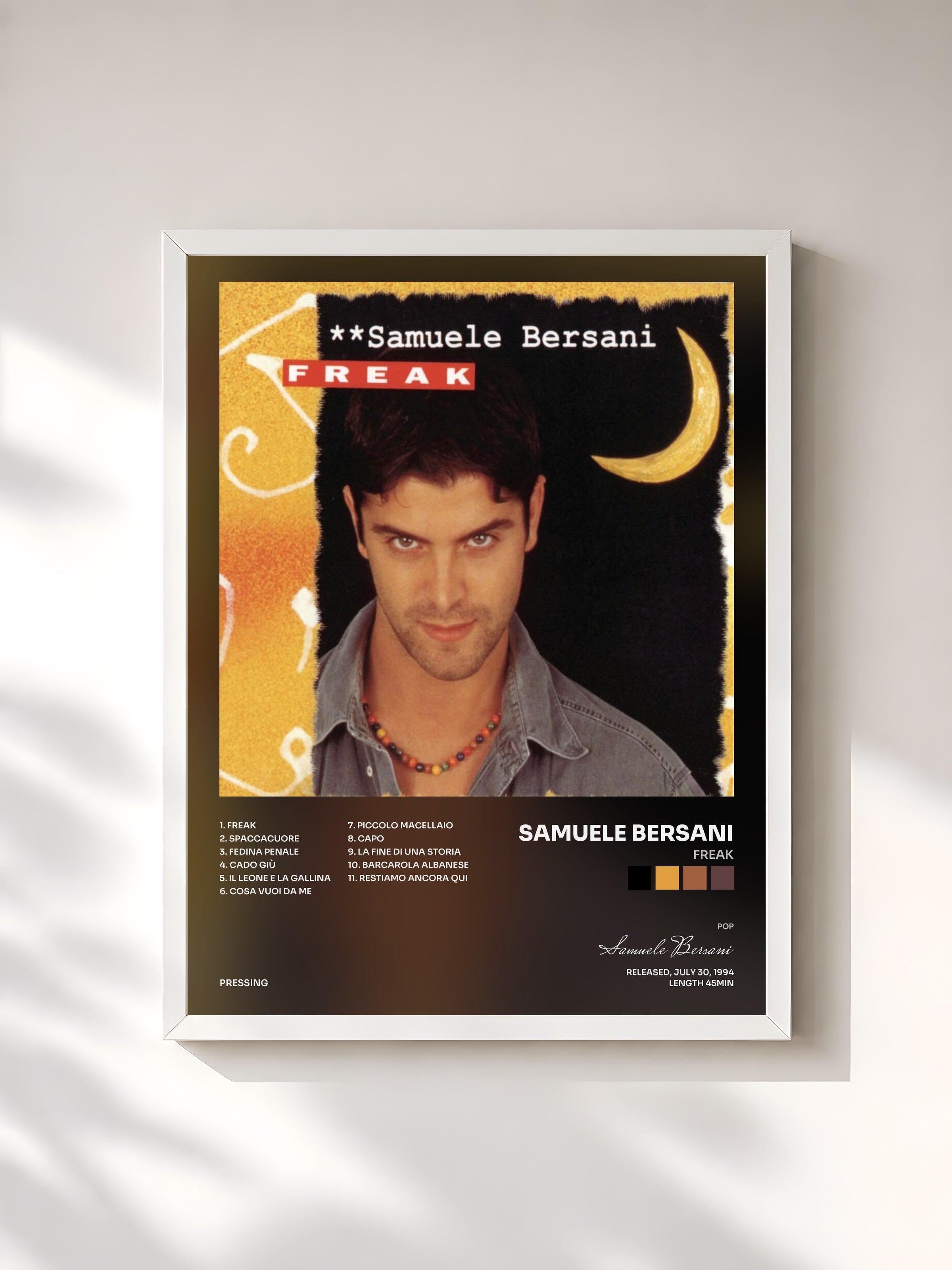 #blanc Tableau de l'album Freak de Samuele Bersani, cadre blanc, imprimé et encadré en France