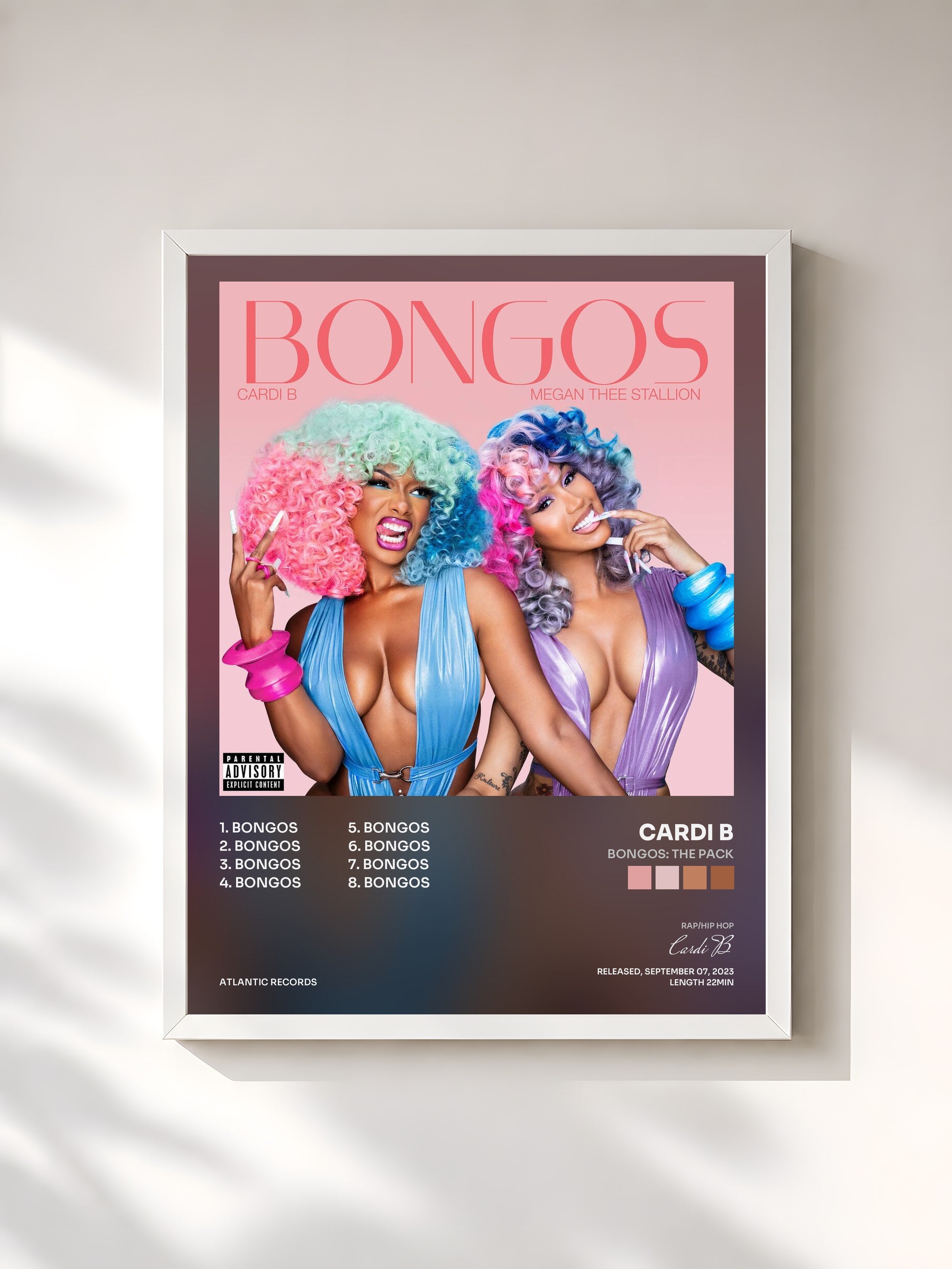 #blanc Tableau de l'album Bongos: The Pack de Cardi B, cadre blanc, imprimé et encadré en France