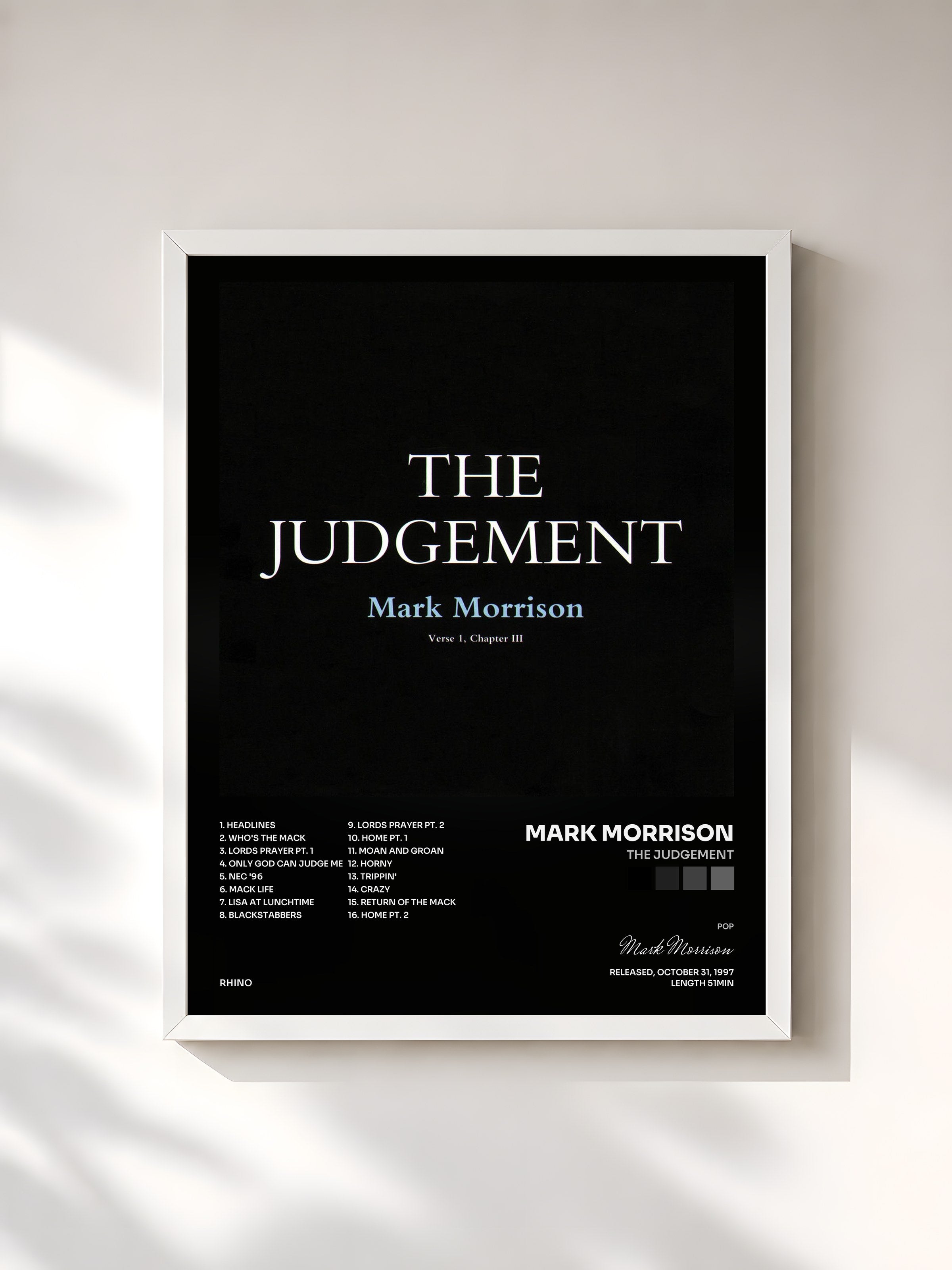 #blanc Tableau de l'album The Judgement de Mark Morrison, cadre blanc, imprimé et encadré en France
