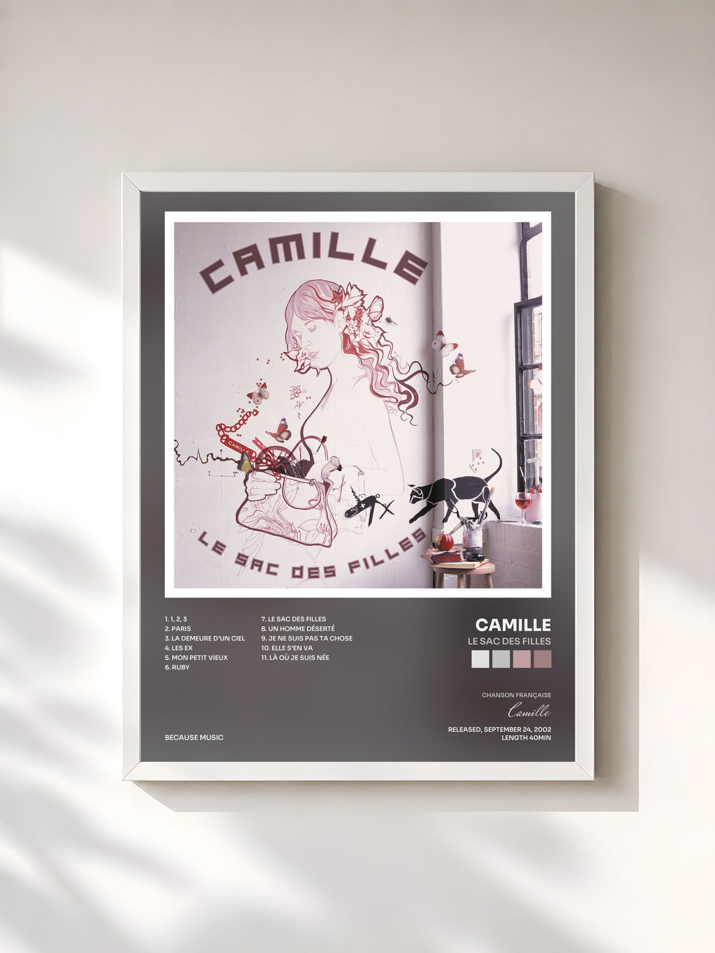 #blanc Le sac des filles de Camille en lámina enmarcada, marco blanco, impresa y enmarcada en Francia