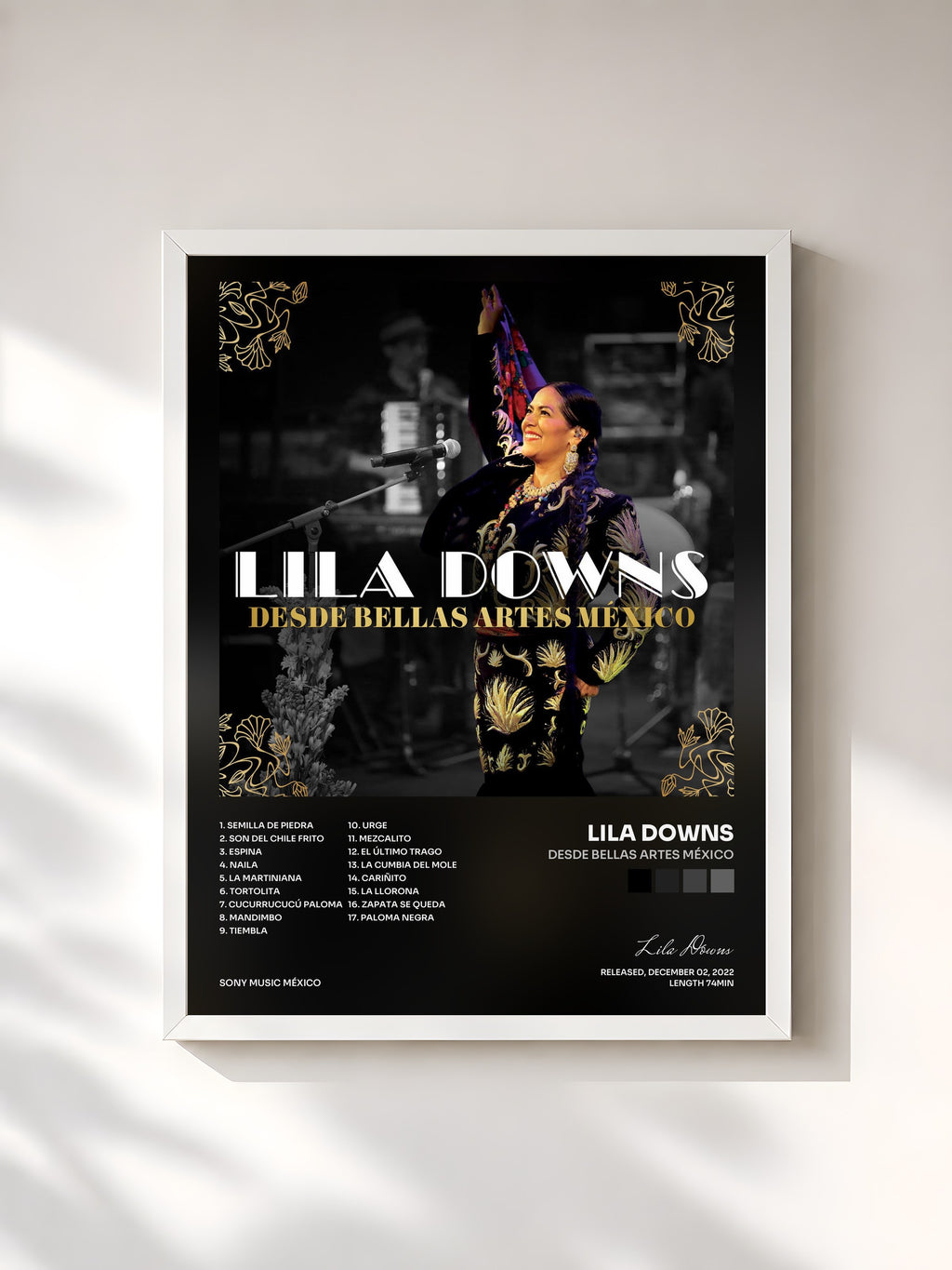 #blanc Tableau de l'album Desde Bellas Artes México de Lila Downs, cadre blanc, imprimé et encadré en France