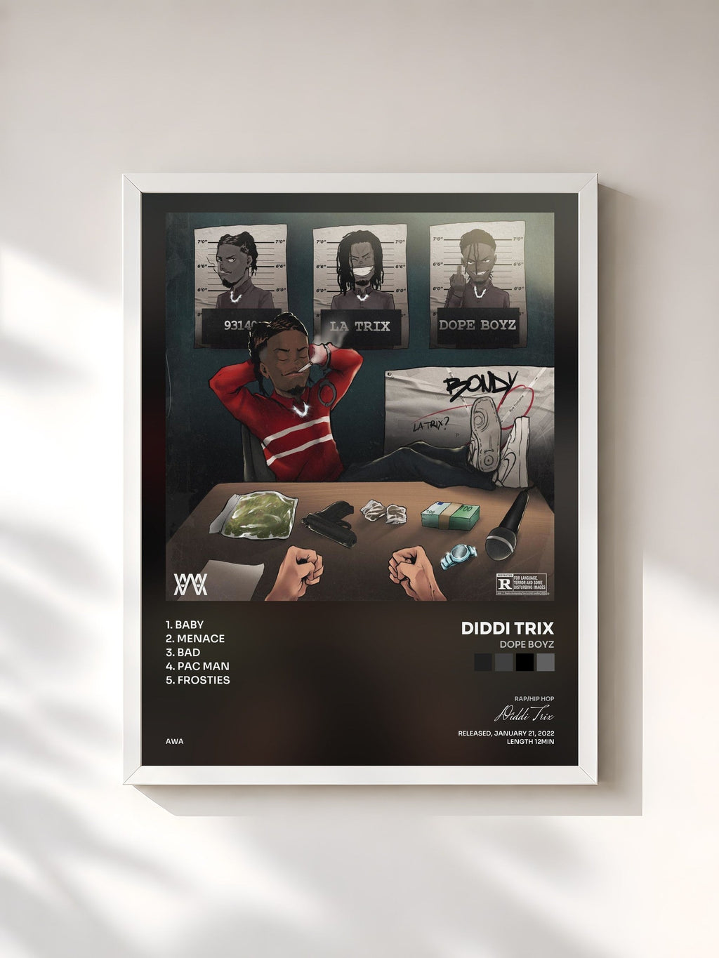 #blanc Dope Boyz von Diddi Trix als gerahmter Kunstdruck, weißer Rahmen, gedruckt und gerahmt in Frankreich