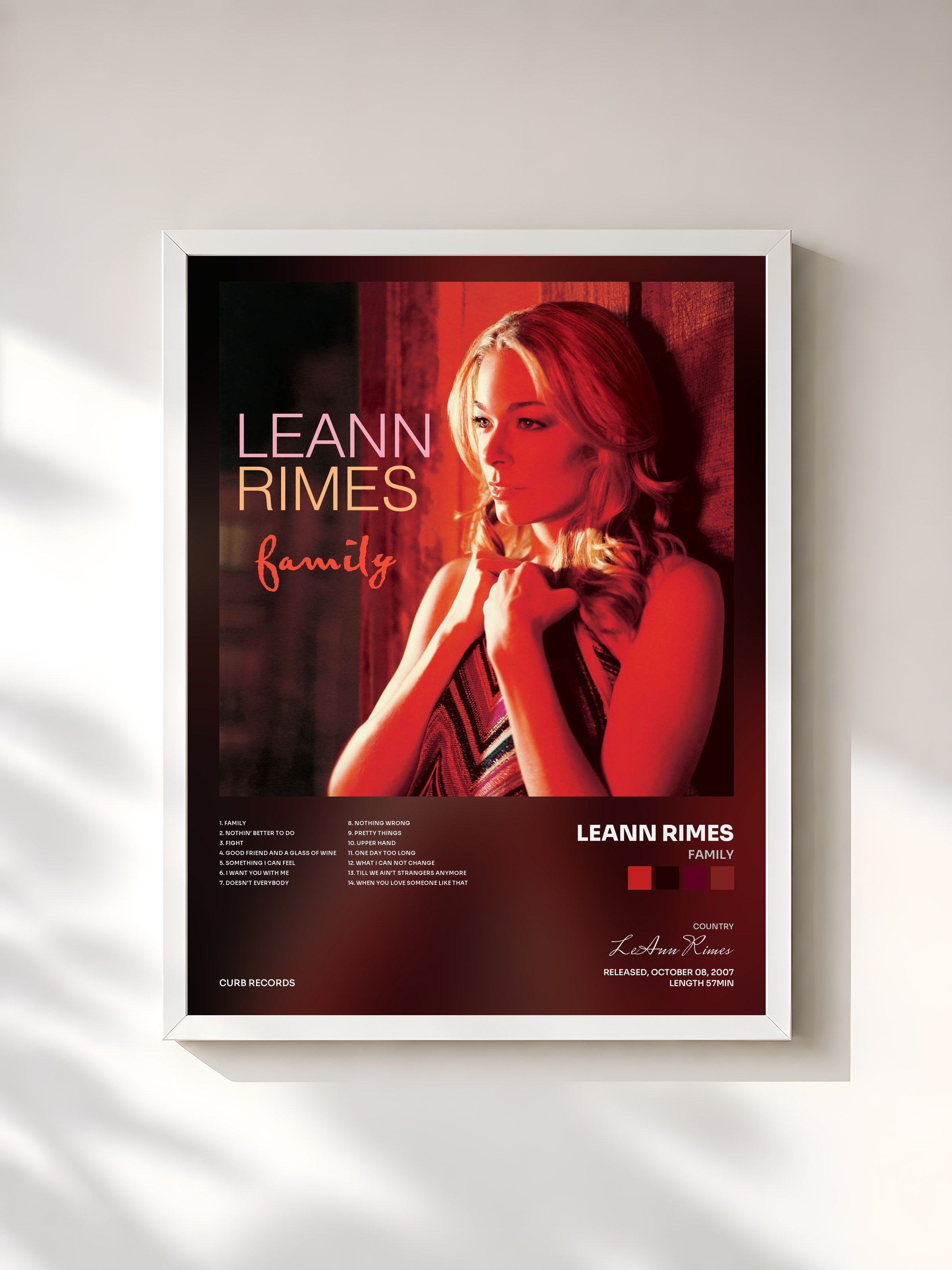 #blanc Tableau de l'album Family de LeAnn Rimes, cadre blanc, imprimé et encadré en France