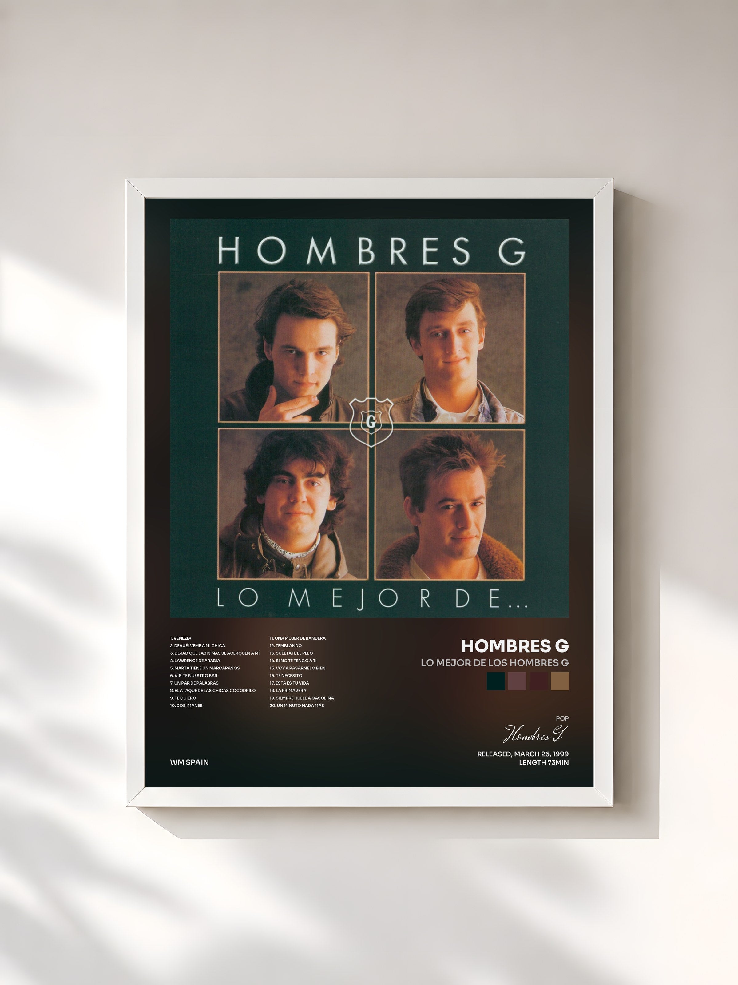 #blanc Tableau de l'album Lo Mejor De Los Hombres G de Hombres G, cadre blanc, imprimé et encadré en France