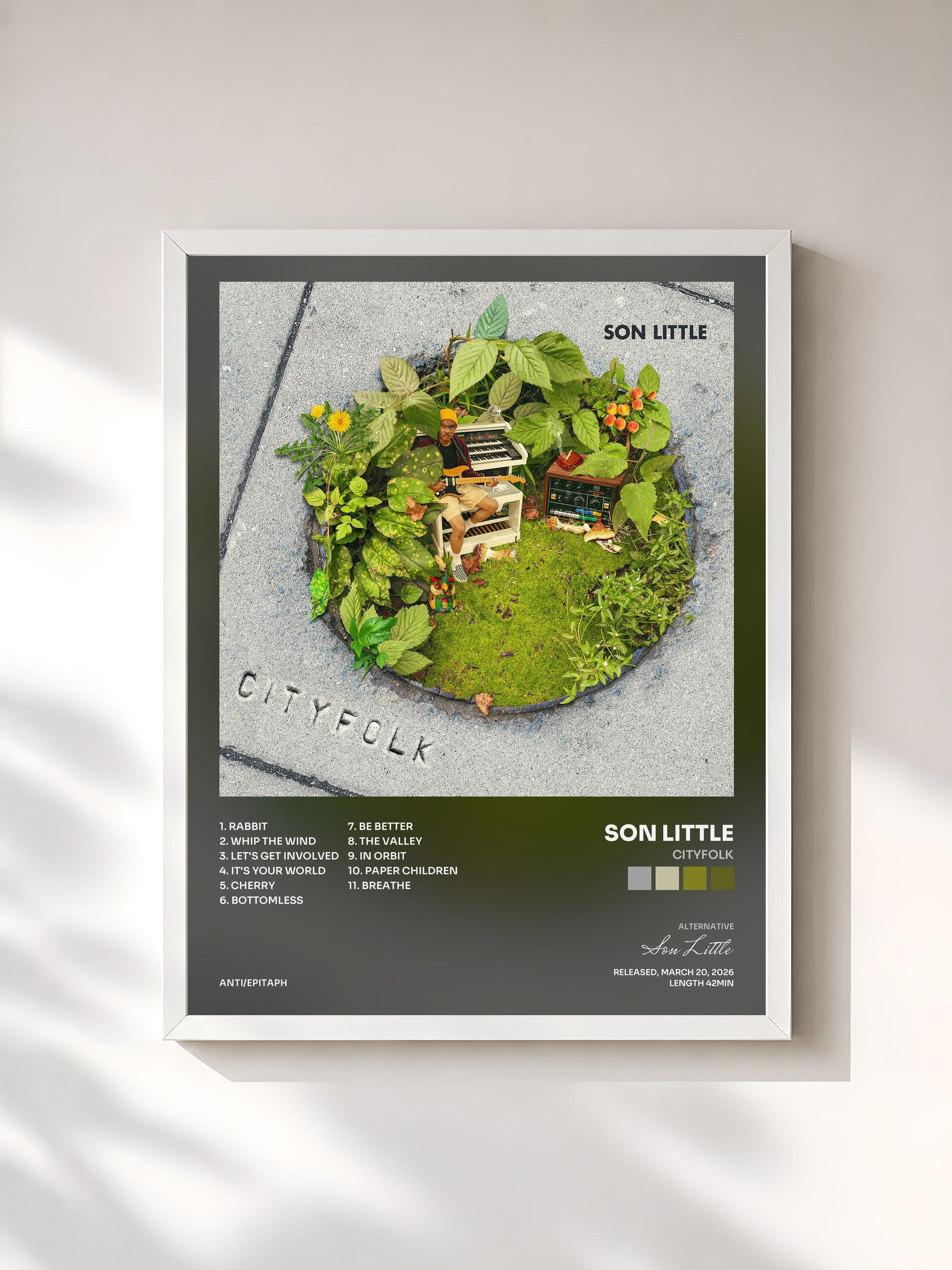 #blanc Tableau de l'album Cityfolk de Son Little, cadre blanc, imprimé et encadré en France