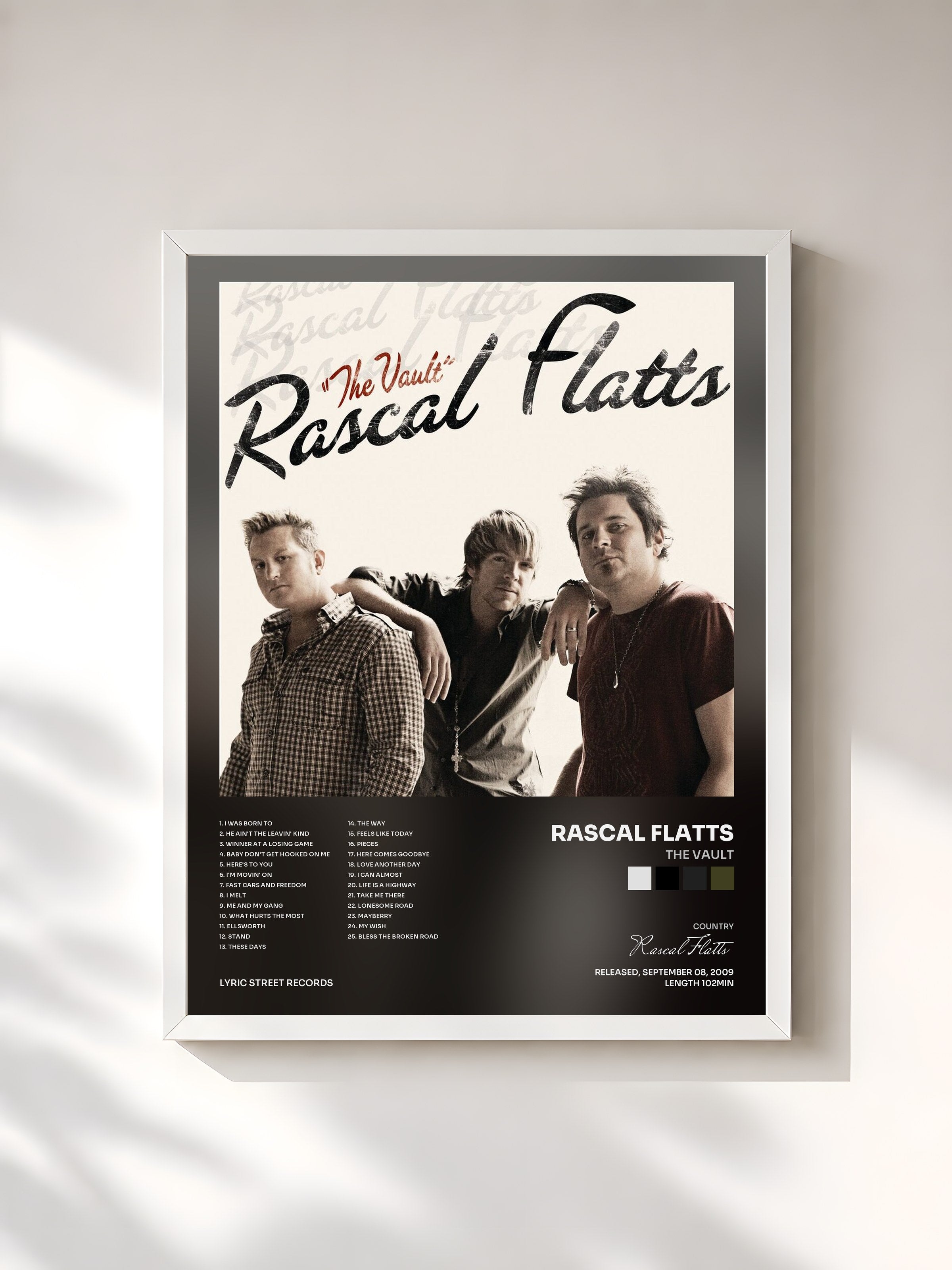 #blanc Tableau de l'album The Vault de Rascal Flatts, cadre blanc, imprimé et encadré en France
